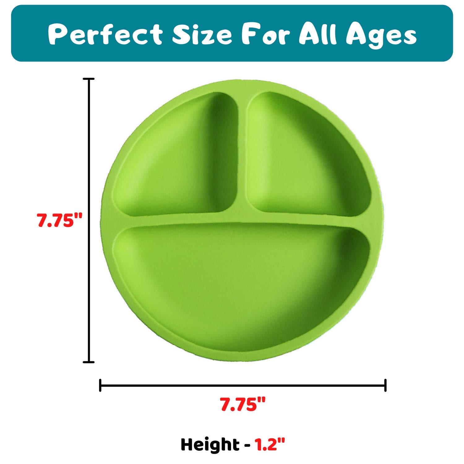 BPA-Free Divided Silicone Plates for Toddlers & Kids - No Suction, Dishwasher, Microwave & Oven Safe - Boys' Sectioned Feeding Plates for Mealtime, School Lunches & Picnics