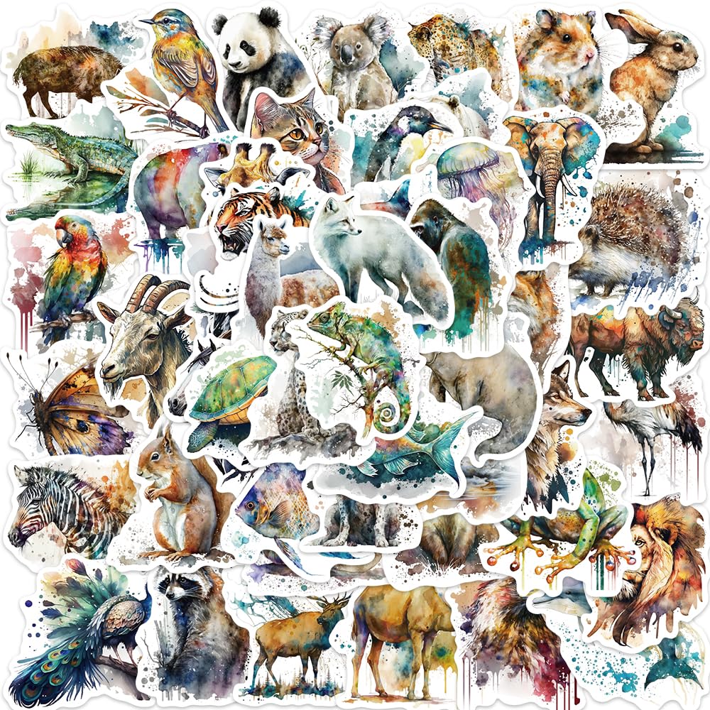50Pcs Cute Waterproof Animal Stickers for Hydro Flask, Laptop, Suitcase & Scrapbook - Durable Vinyl Decals for Water Bottles, Party Supplies & DIY Crafts - Perfect for Teens, Adults & School/Office Use