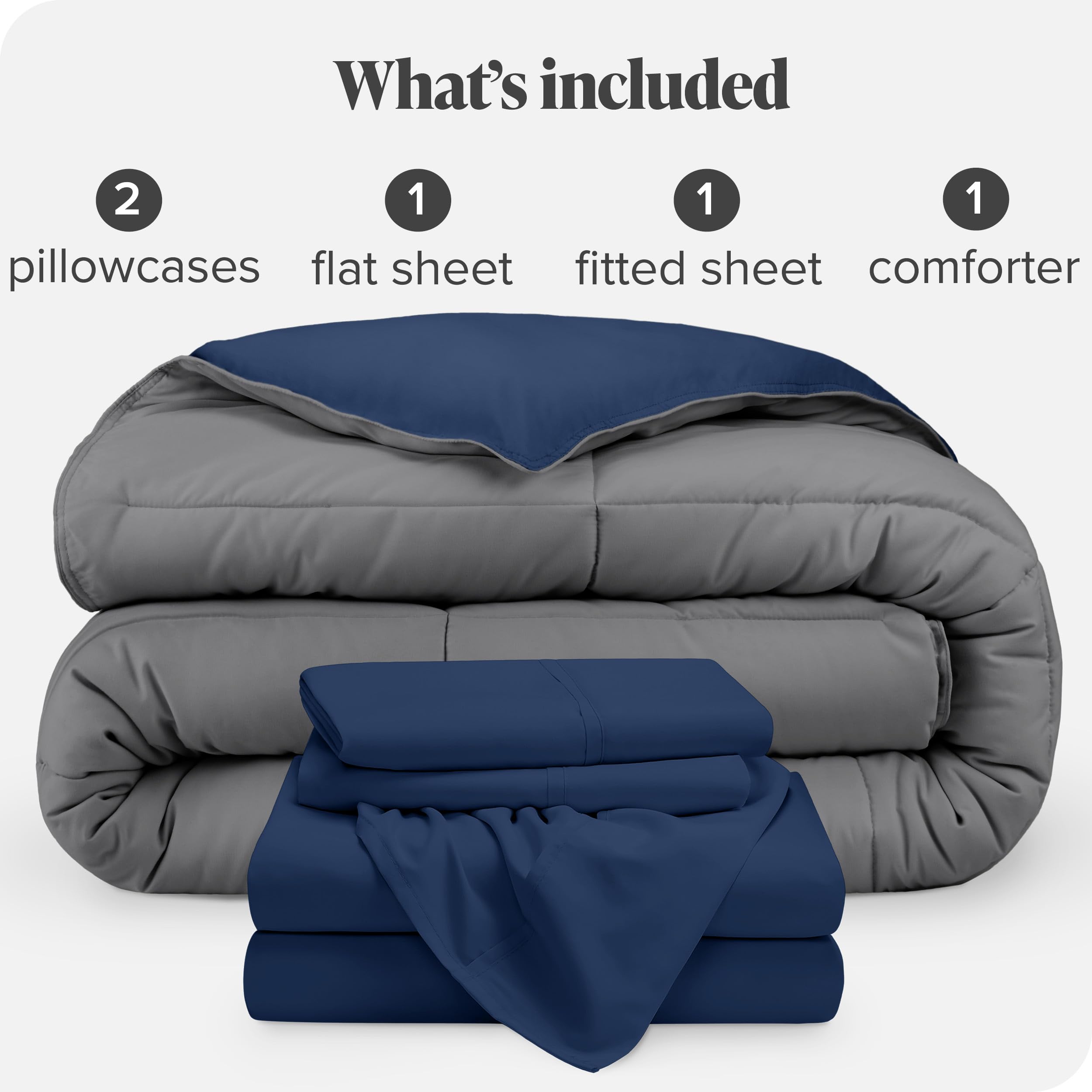 Bare Home Reversible Down Alternative Comforter & Sheet Set - Full XL Bed in a Bag - Ultra Soft Bedding Set (Dark Blue/Grey) - Perfect for Guest Rooms, Dorms & Cozy Bedrooms