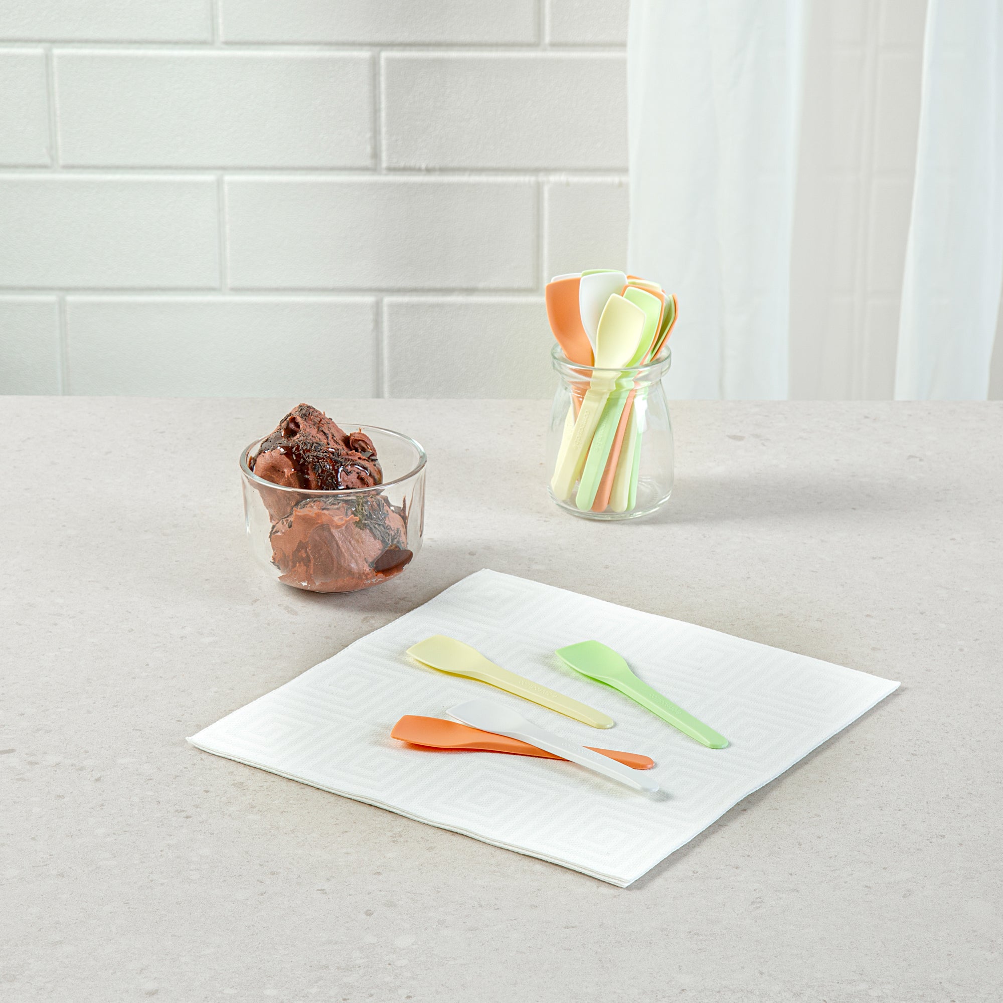 Eco-Friendly Compostable CPLA Plastic Ice Cream Spoons - Heat Resistant, 100-Pack | Perfect for Parties, Dessert Bars & Sustainable Dining
