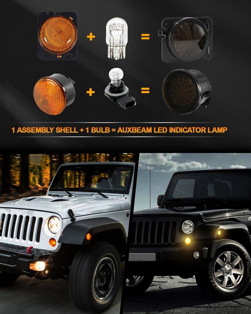 7'' LED Headlight with Halo Ring + 4'' LED Fog Light + LED Smoke Tail Light + Front Turn Signal & Side Marker Light Kit for Jeep Wrangler JK - Off-Road Adventure & Night Driving Upgrade