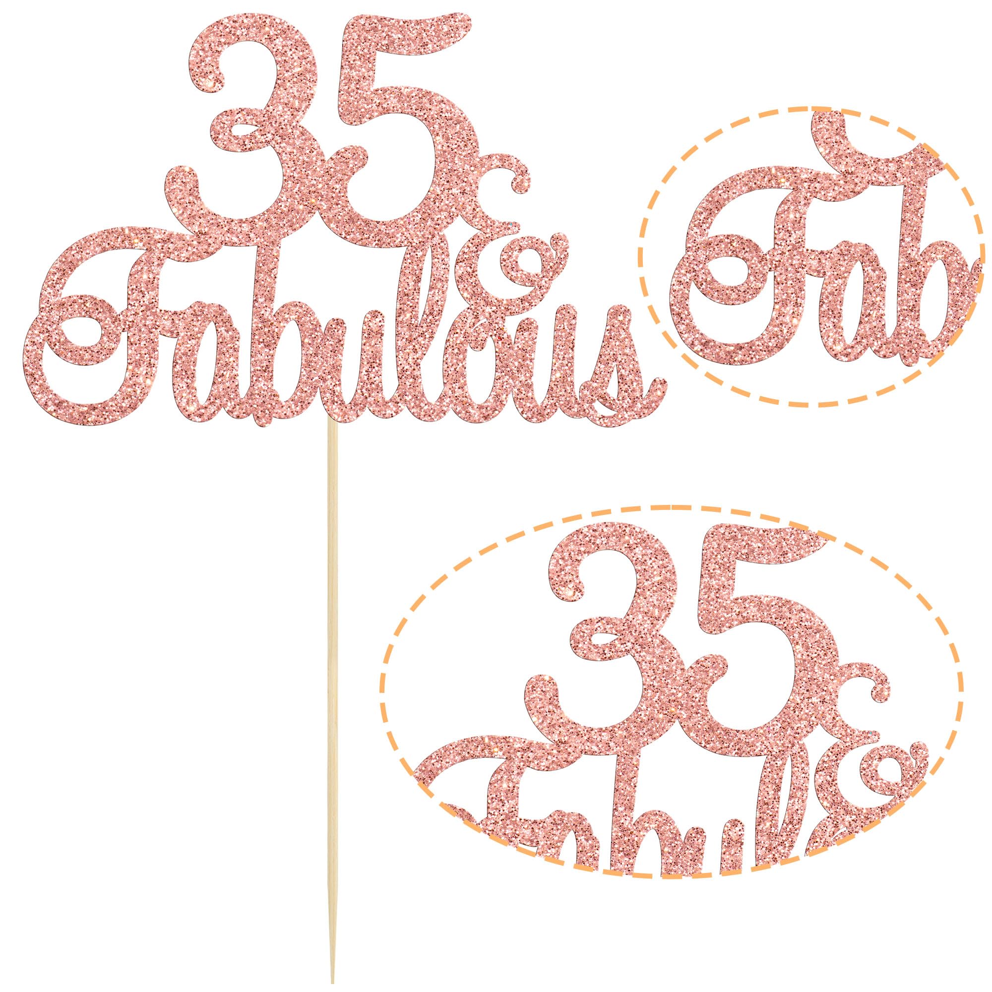 35 & Fabulous Rose Gold Glitter Cake Topper - Happy 35th Birthday & Anniversary Party Decoration for Cakes, Cupcakes & Desserts | Perfect for 35th Birthday Celebrations, Wedding Anniversaries & Special Occasions