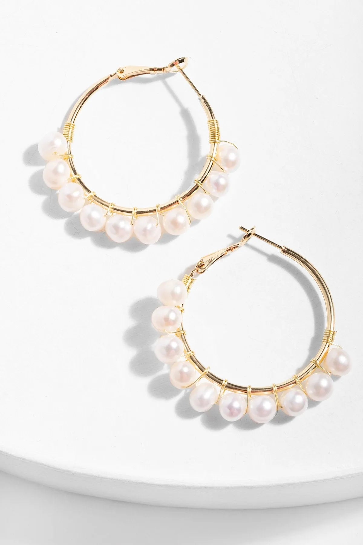 Freshwater Pearl Hoop Earrings for Women - Elegant 14K Gold Plated Dangle Earrings - Perfect for Weddings, Parties & Everyday Wear