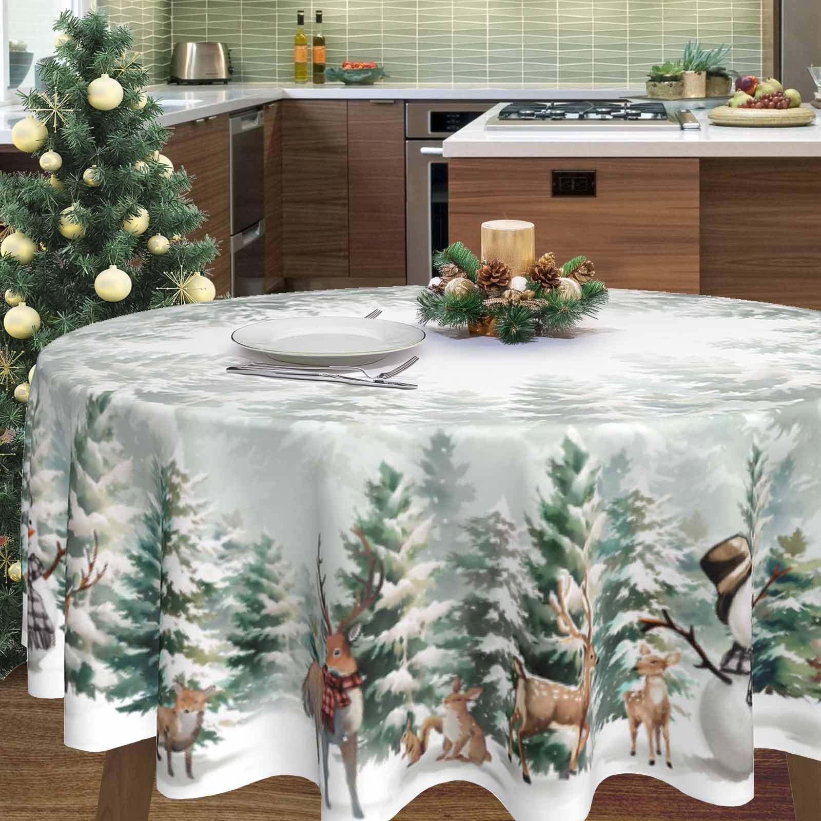 60 Inch Round Christmas Tablecloth - Rustic Farmhouse Holiday Decor for Dining Room, Living Room & Christmas Party | Waterproof & Wrinkle-Resistant for Festive Gatherings
