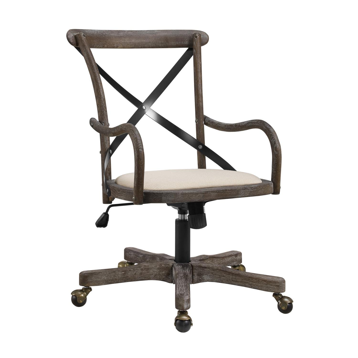 Linon Carson Cafe Office Chair - Ergonomic Gray Wash Fabric Desk Chair for Home & Office Use - Perfect for Work, Study, and Conference Rooms