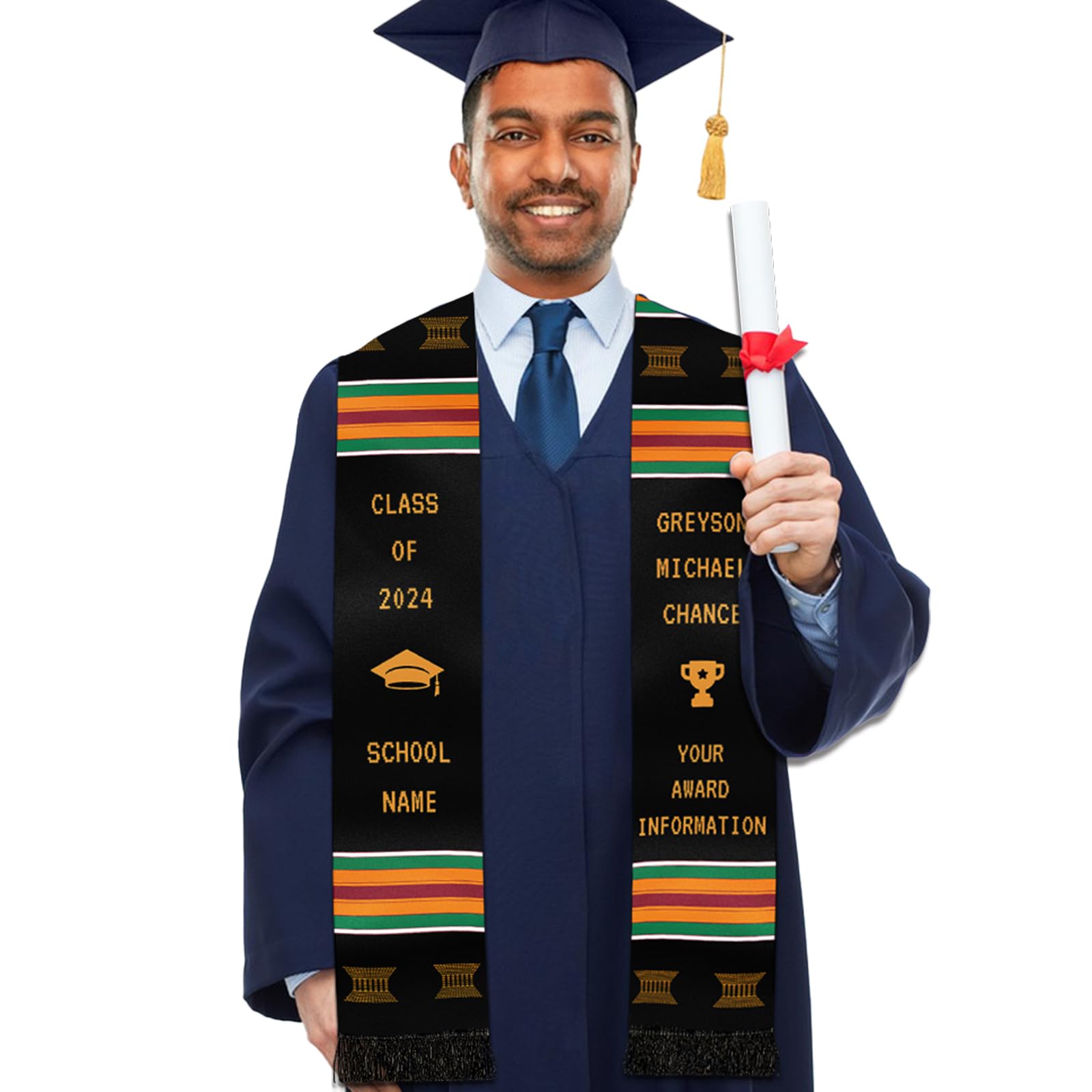 Custom Black Girl Magic Kente Graduation Stole 2025 - Personalized Mexico Graduation Sash for Women - Perfect for Graduation Ceremonies, Cultural Celebrations & Special Occasions