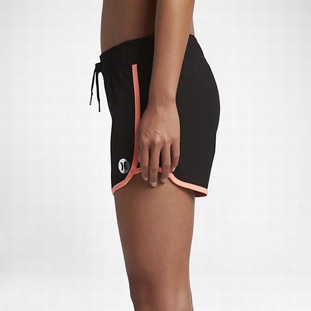 Hurley Women's Phantom 30 5-Inch Walk Shorts & Board Shorts - Black with Hot Coral Trim | Beach, Surfing, Yoga & Casual Wear