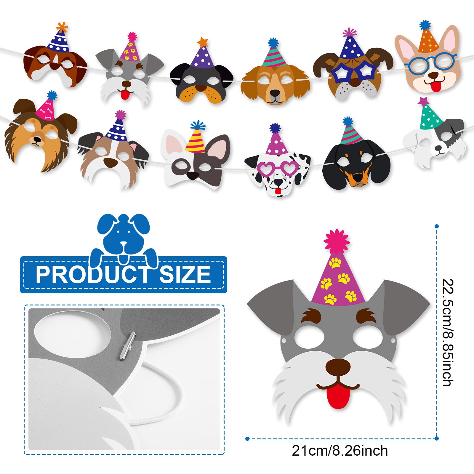 12-Piece Dog Birthday Party Masks & Garland Set - Funny Dog Themed Paper Masks, Puppy Birthday Banner, Cardstock Party Decorations for Dog Lovers - Perfect for Puppy Birthday Parties, Baby Showers & Pet-Themed Events