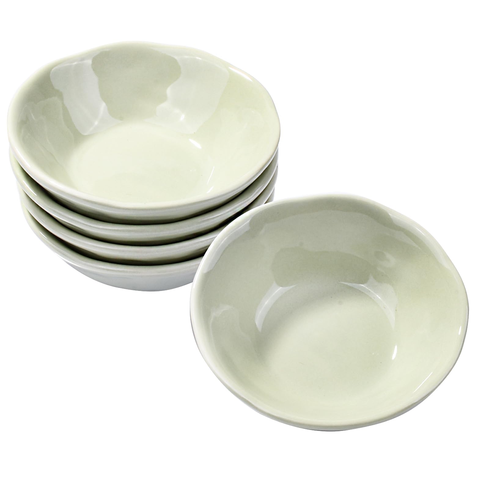 Vintage Japanese Green Soy Sauce Ceramic Dipping Bowls Set of 5 - Asian Seasoning Cups for Sushi, Ramen & Dumplings - Perfect for Home Dining & Japanese Restaurant Decor