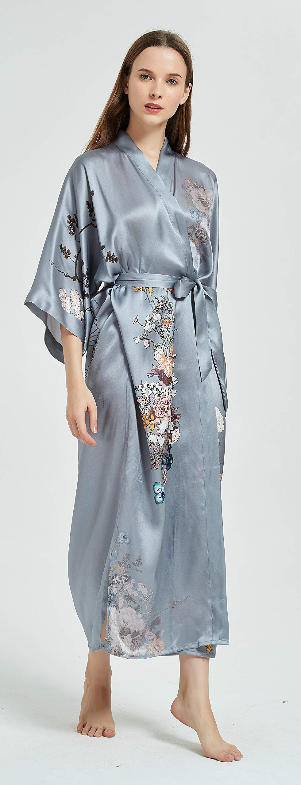 Hand-Painted Silk Kimono Robe for Women - Elegant Long Nightgown & Sleepwear - Perfect for Lounging, Spa Days & Bridal Gifts