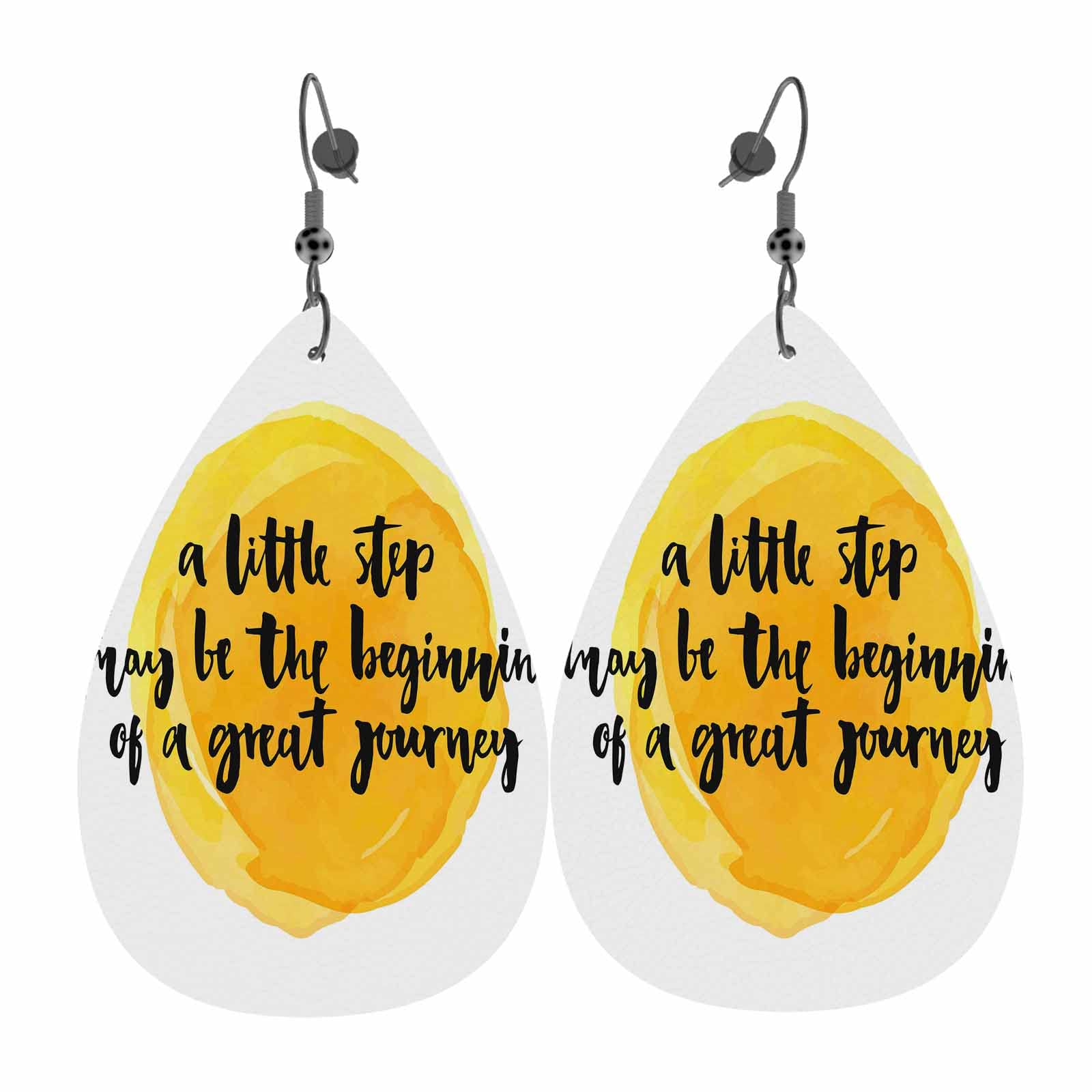 HOSNYE Inspirational Leather Earrings for Women - Teardrop Double-Sided Dangle Lightweight Leaf Earrings - Motivational Quote 