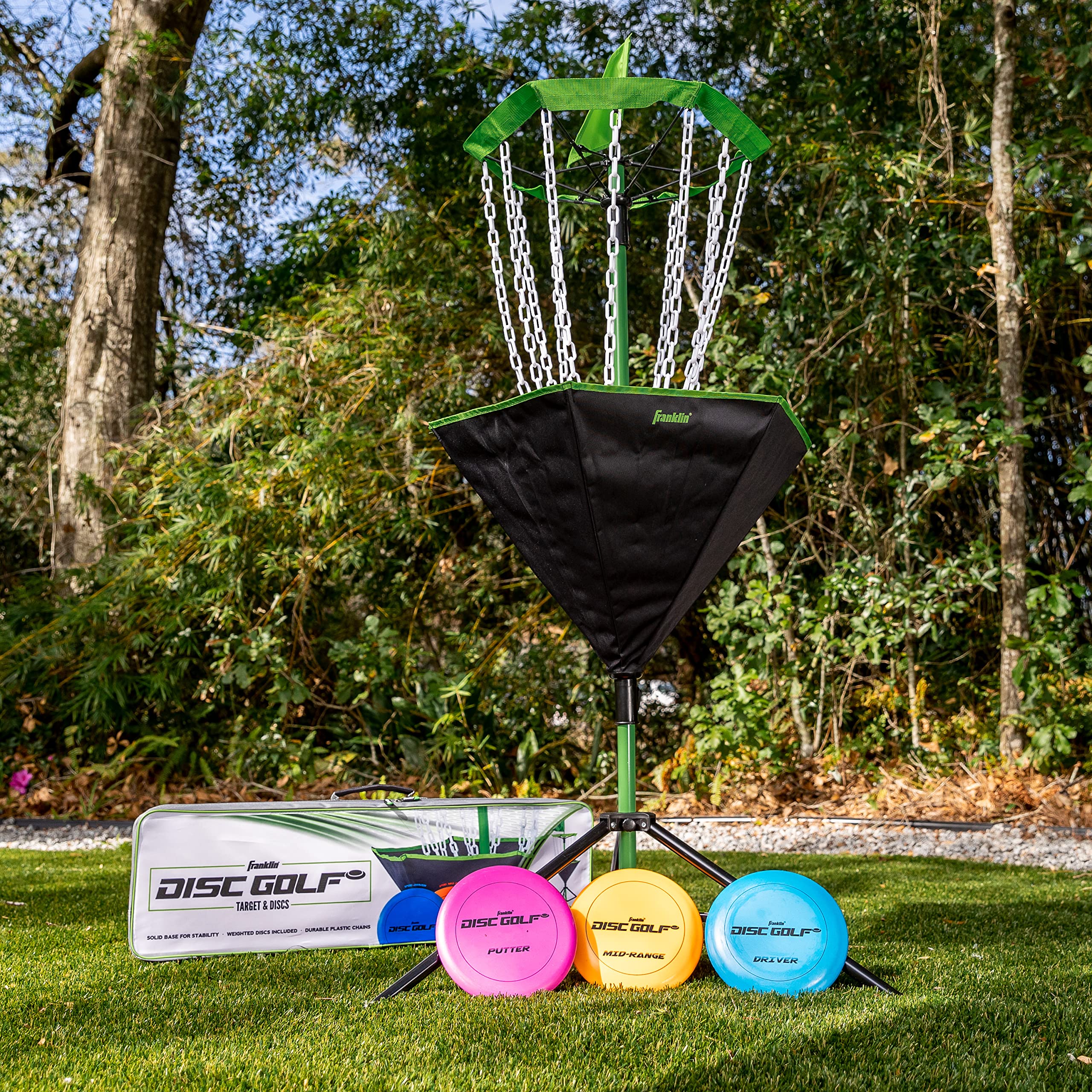 Franklin Sports Portable Disc Golf Basket with Chains - Professional Disc Golf Target for Practice & Course Setup - Perfect for Backyard, Park, and Outdoor Training