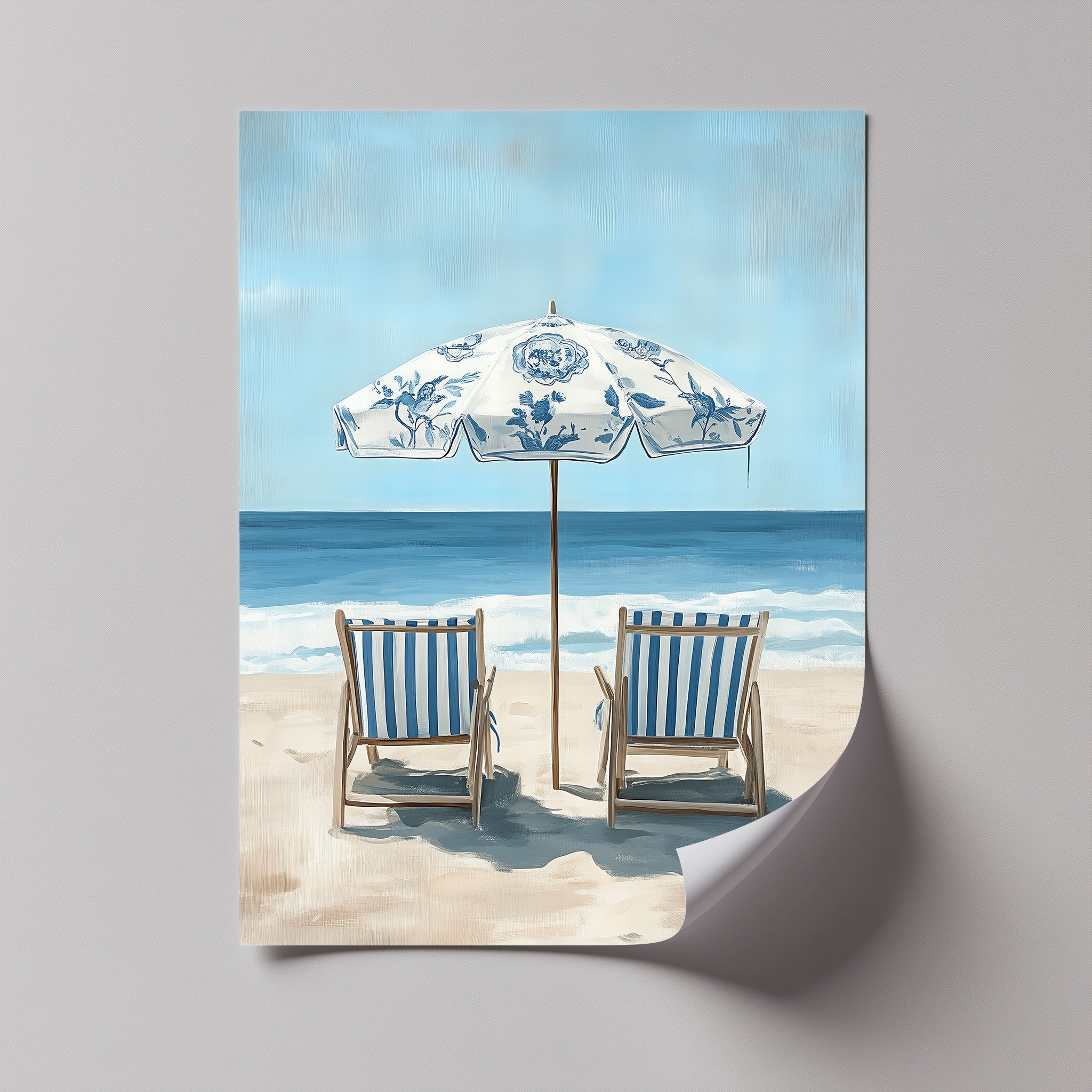 Blue Striped Beach Chairs Canvas Wall Art - Coastal Decor for Living Room, Bedroom & Office - Perfect Beachfront Home Decor & Gift Idea