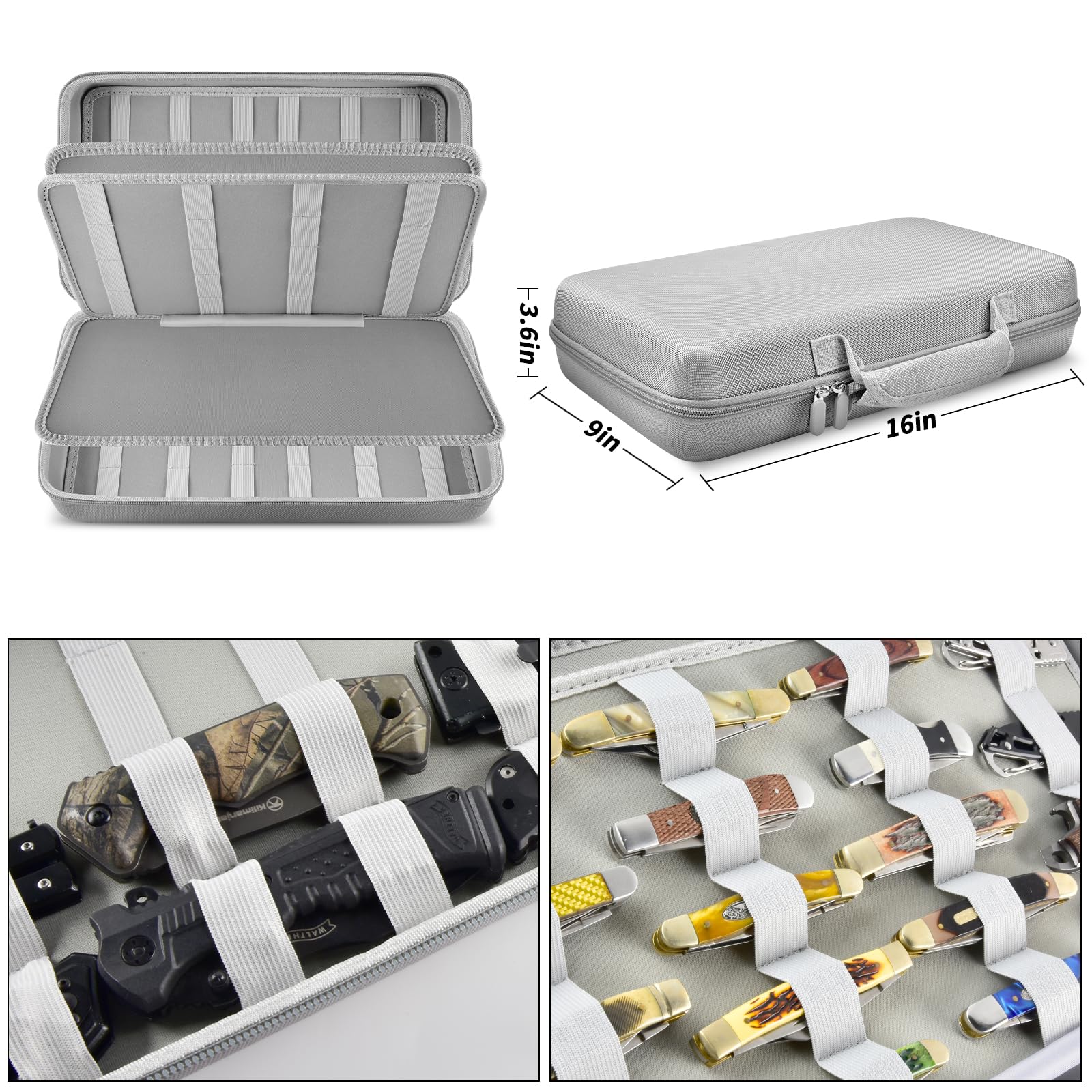 66+ Pocket Knives Display Case - Folding Knife Holder & Butterfly Knife Storage Organizer | Tactical Knife Roll Collection Pouch for EDC, Survival & Outdoor Use | Compact Grey Knife Carrier Bag for Collectors & Enthusiasts