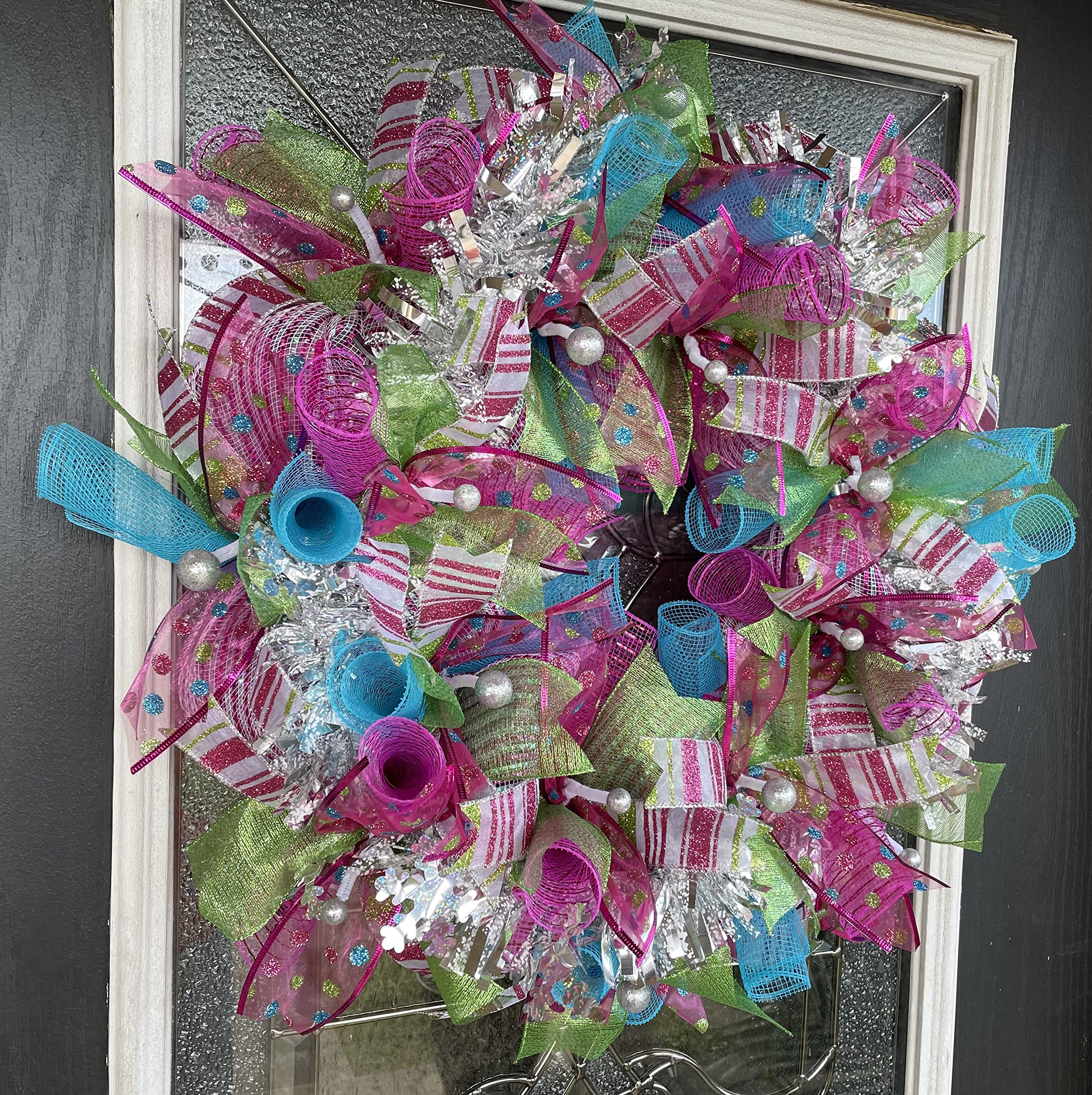 Festive Christmas Deco Mesh Wreath for Front Door - Holiday Porch & Patio Decor, Winter Party Entryway Decoration - Perfect for Family Gatherings & Seasonal Celebrations