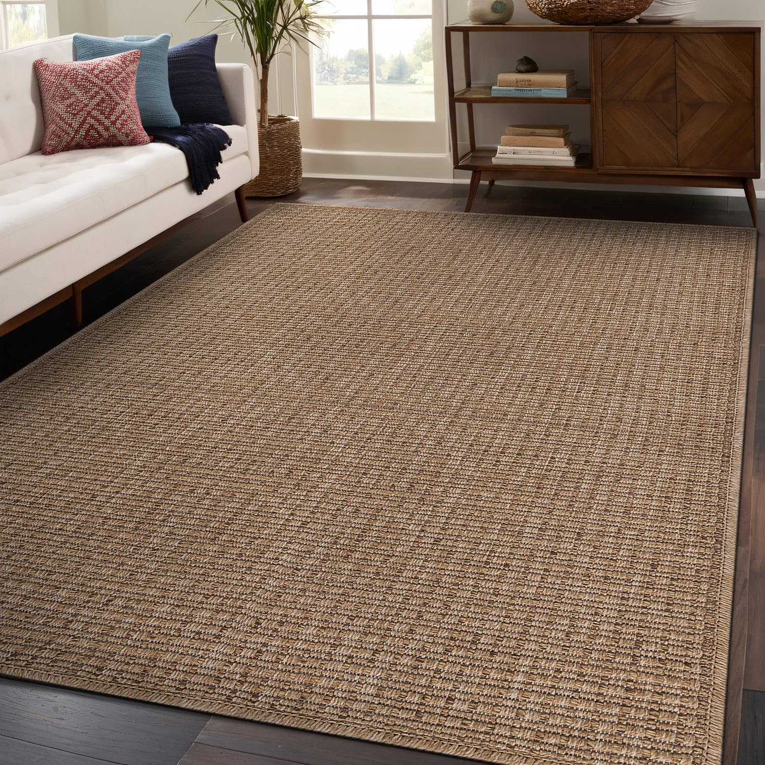 Beverly Jute Natural Rug 6x9 ft - Washable, Durable Indoor Outdoor Area Rug for Living Room, Dining Room, Patio, Office - Stain Resistant, Non-Shedding Casual Carpet (6x9 Natural) - Perfect for Boho Decor, Farmhouse Style & High Traffic Areas