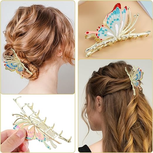 Sparkly Butterfly Hair Claw Clips - Large Non-Slip Metal Hair Clips for Women, Strong Hold Hair Accessories for Thick Hair, Cute Hair Clips for Girls, Perfect Hair Gifts for Her (Great for Parties, Weddings, Daily Styling)