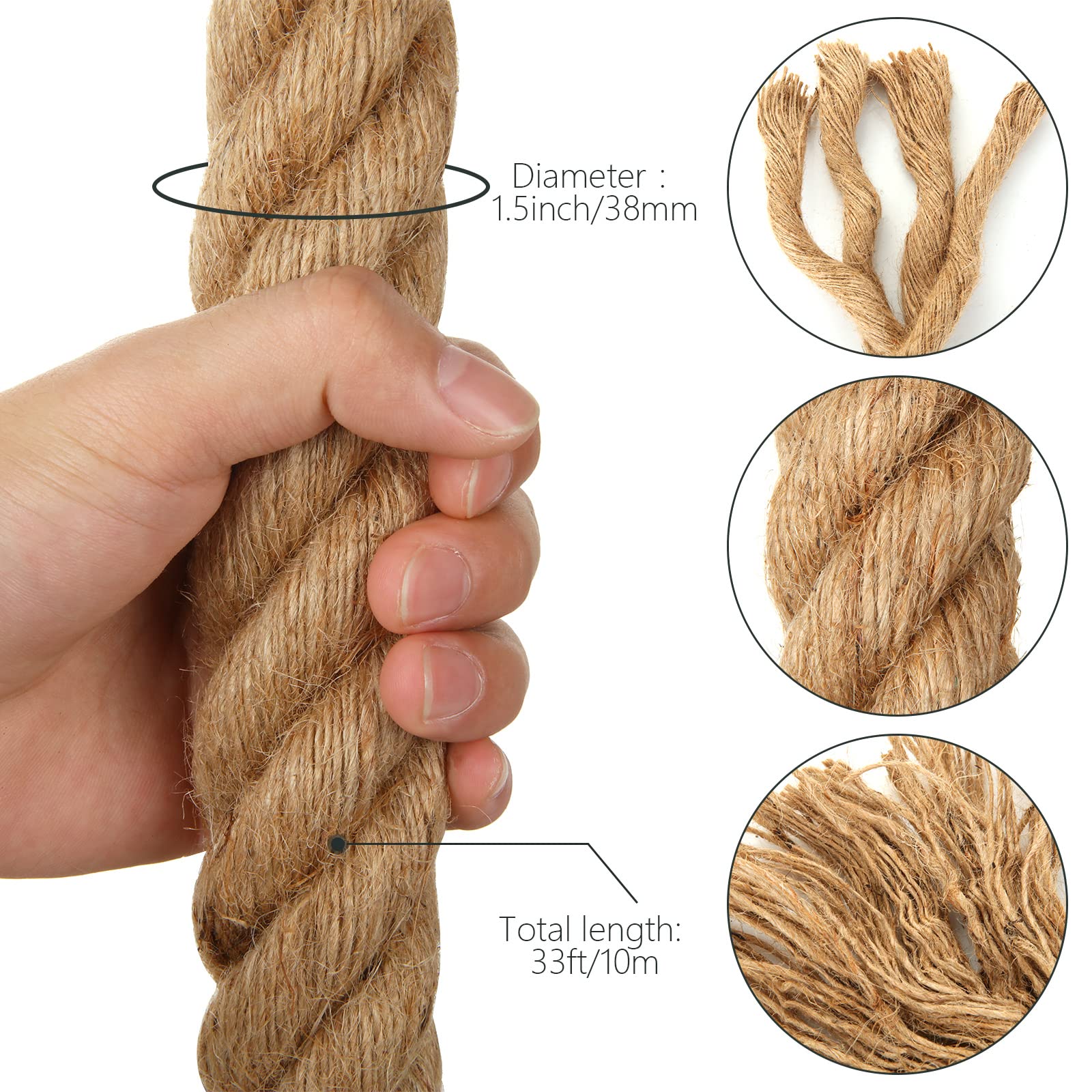 10m Natural Sisal Rope 40mm Thick - Jute Hemp Manila Twine Cord for DIY Crafts, Home Decor, Gardening & Macrame Projects
