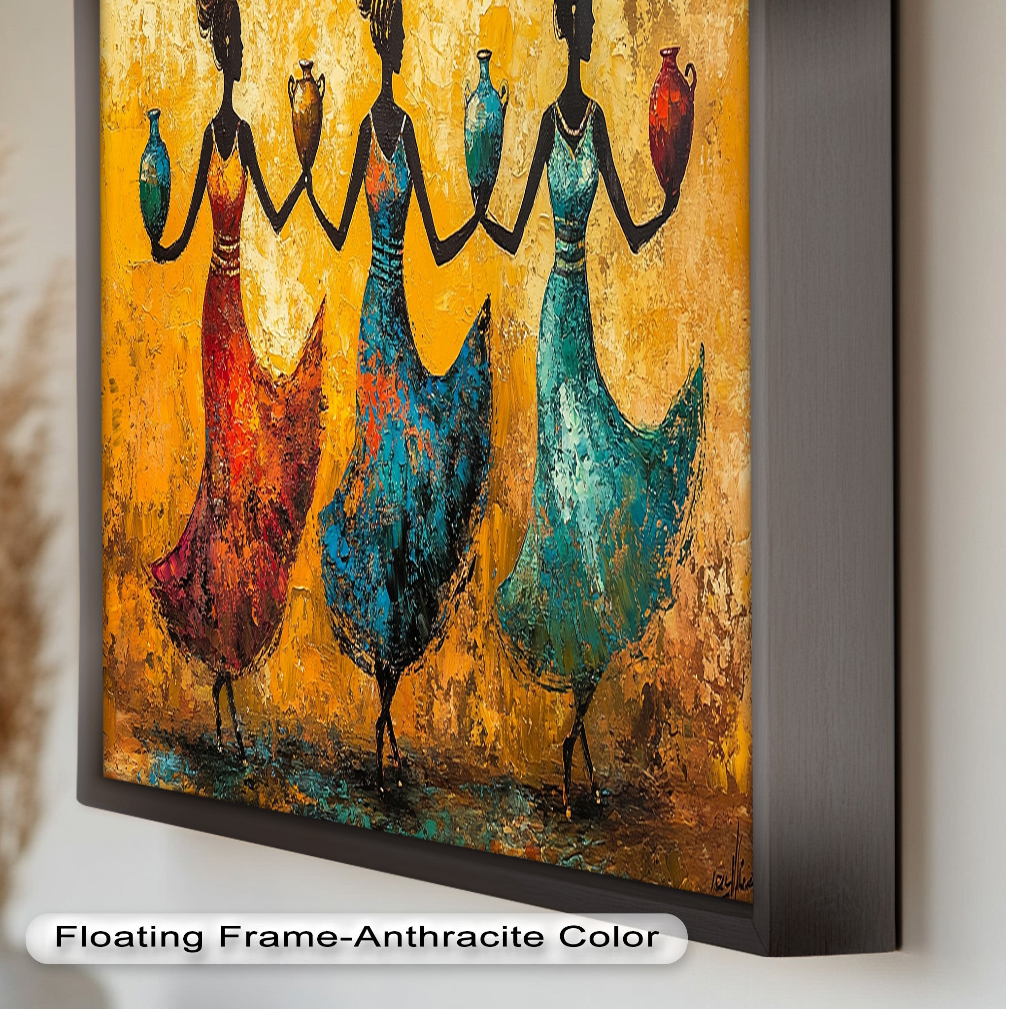 African Dance Wall Art - Handmade Women Oil Painting for Living Room & Bedroom Decor