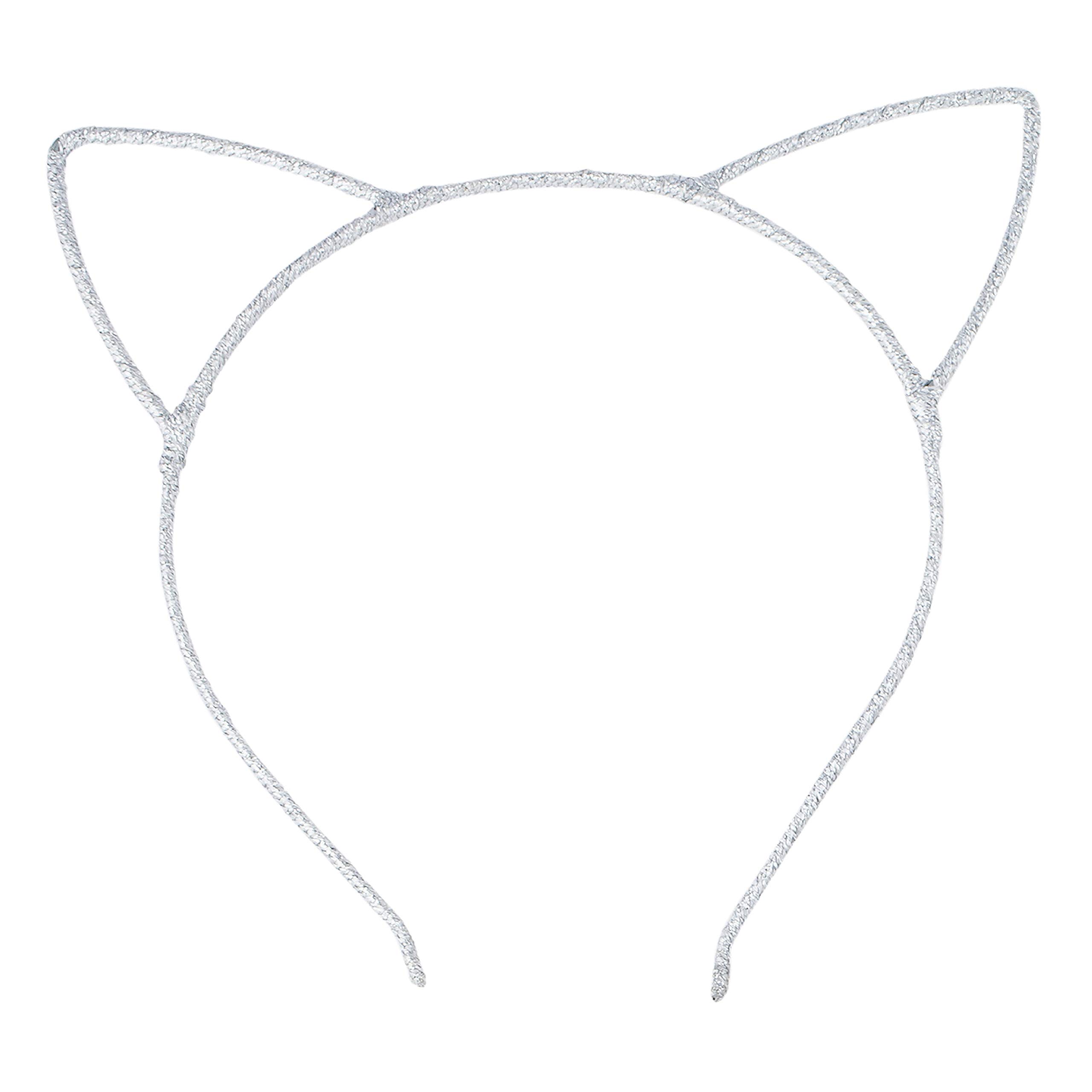 LUX ACCESSORIES White Black Blush Wire Cat Ears Headband Set (3pc) - Girls Christmas Fashion Headbands for Parties, Cosplay, and Festive Events