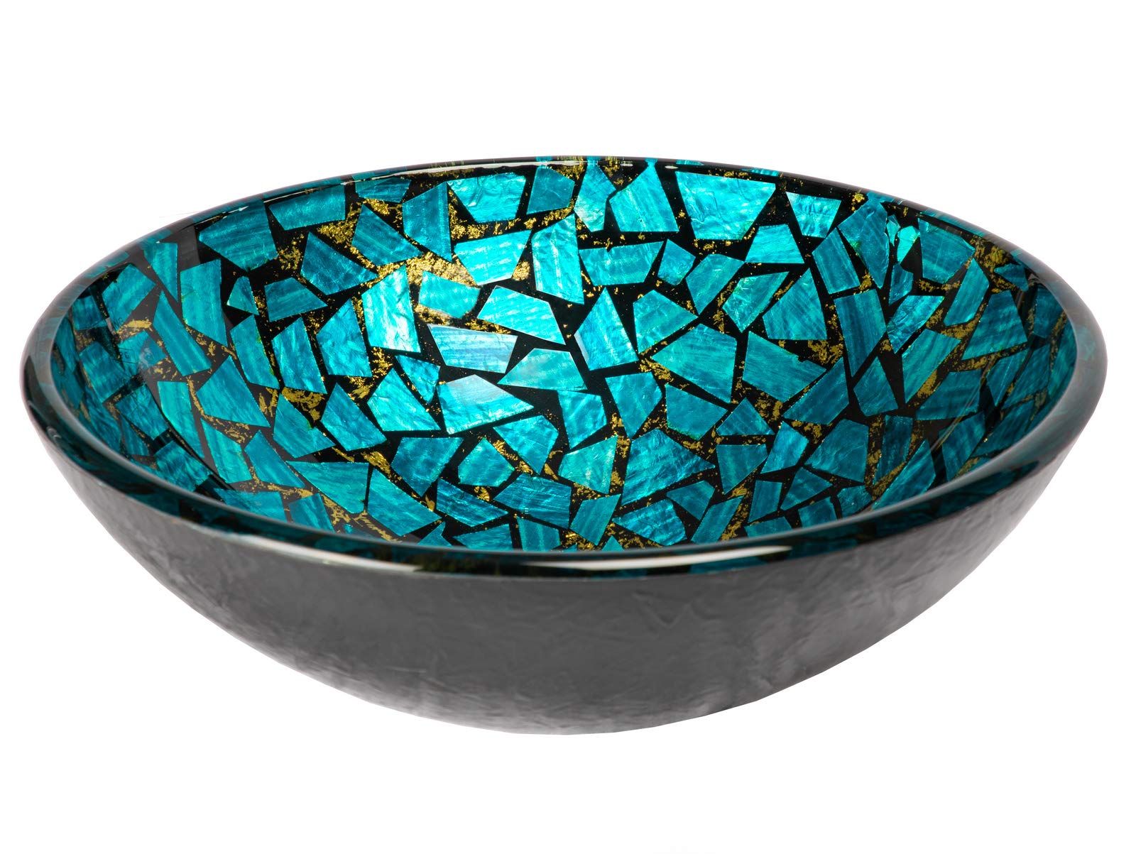 Blue and Gold Mosaic Round Glass Bathroom Vessel Sink - Modern Handmade Artisan Sink for Powder Rooms, Guest Baths & Luxury Home Decor