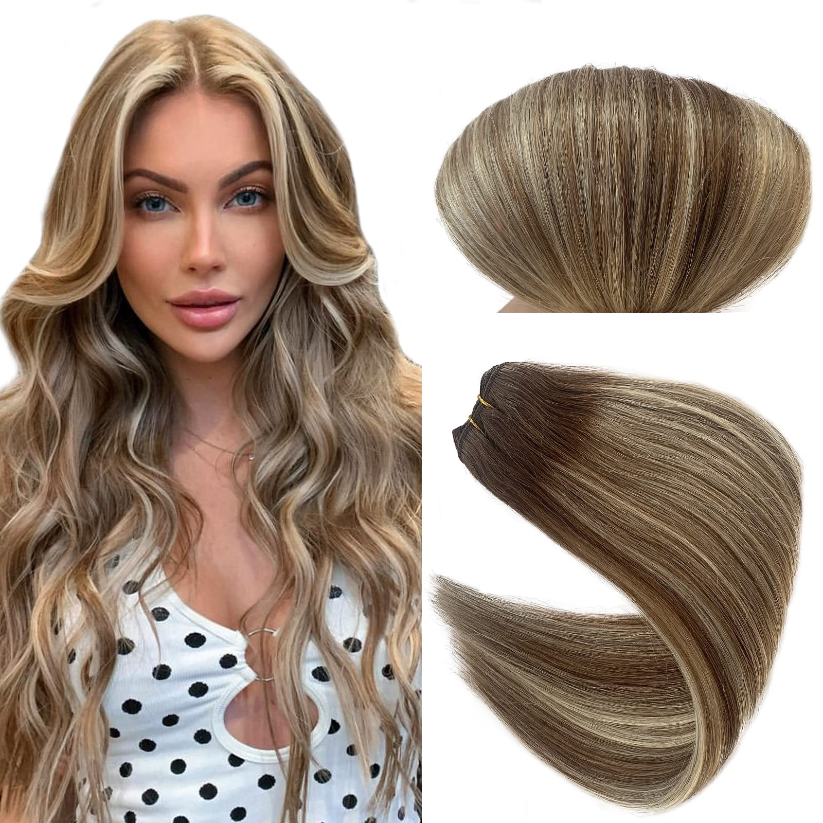 22 Inch Ombre Human Hair Extensions Bundles - 120g Chocolate Brown with Platinum Blonde Balayage Highlights | Remy Hair Weft for Sew-in | Perfect for Parties, Weddings & Daily Styling