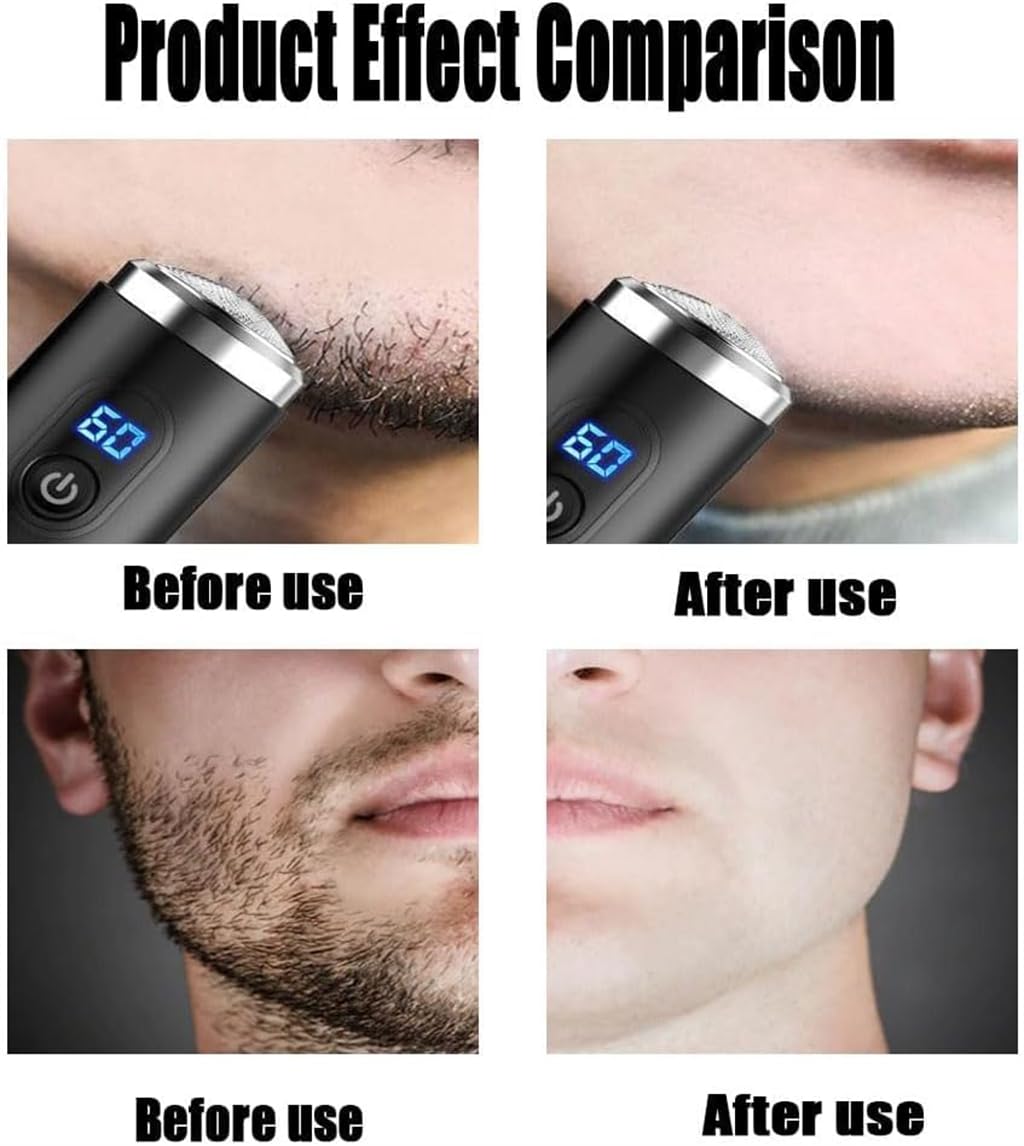 Mini Portable Electric Shaver for Men - Fast Charging, Digital Display, Waterproof, Pocket Size - Perfect for Travel, Car, Gym & Daily Use - USB Rechargeable (Plastic)