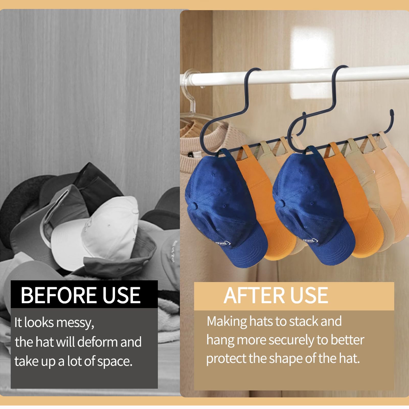 2 Pack Metal Hat Rack & Organizer for Baseball Caps - Holds 20 Hats, Slip-Resistant Closet Storage Solution | Perfect for Home, Office & Dorm Organization