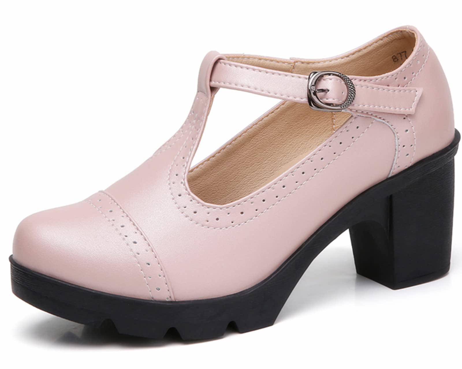 DADAWEN Women's Classic T-Strap Platform Oxford Shoes - Mid Heel Square Toe Dress Pumps for Work, Party & Wedding | Comfortable Office & Formal Occasion Shoes