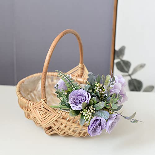 VALINK Handmade Woven Rattan Storage Basket with Waterproof Liner - Natural Flower Basket for Home Decor, Wedding Centerpiece & Photo Props | Perfect for Farmhouse Style, Bathroom Organization & Gift Giving