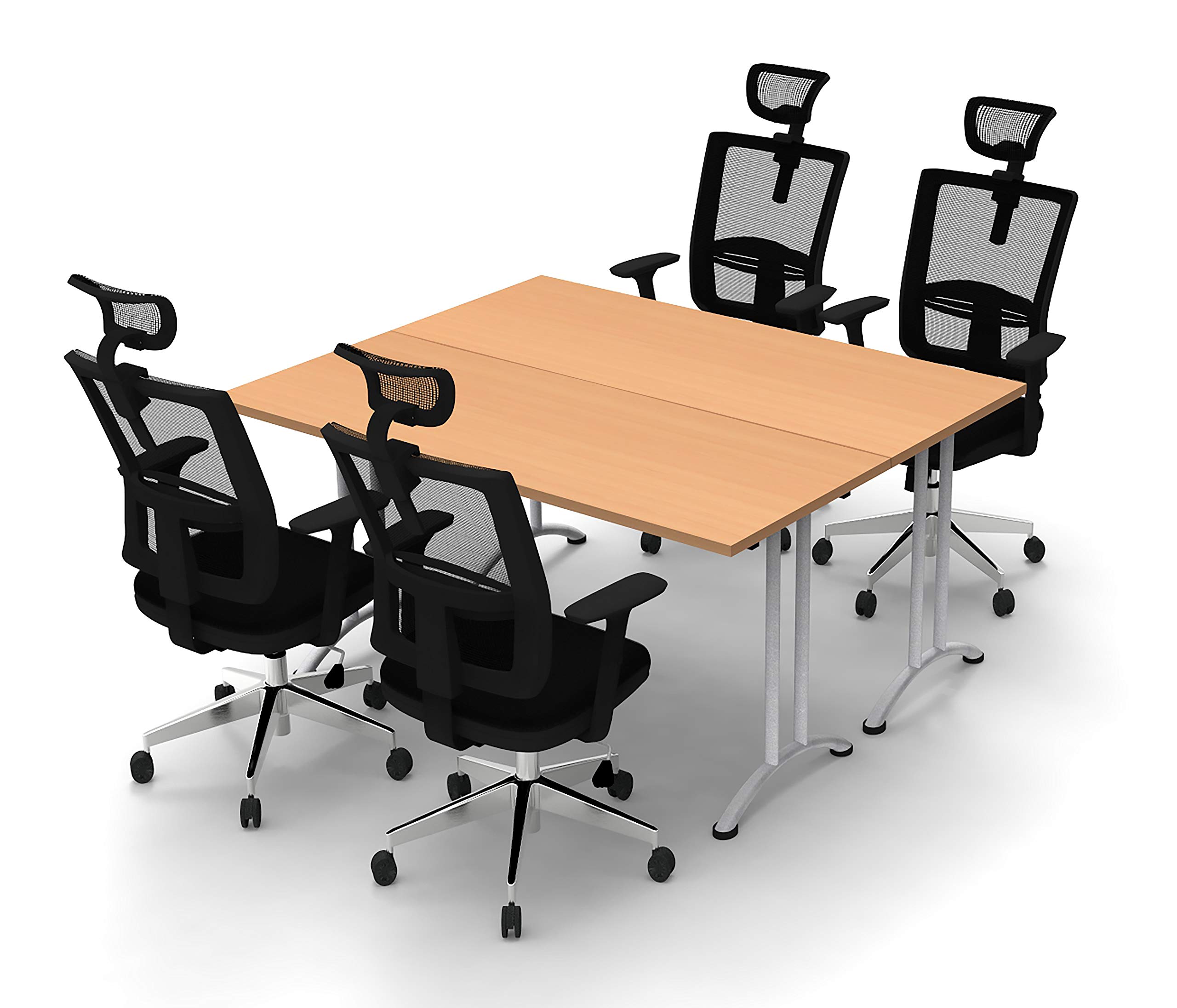 4 Person Conference Table - Compact Meeting & Seminar Table for Small Spaces, Model 4452 (2-Piece Set, Natural Beech) - Commercial Grade, Easy Setup - Perfect for Office Meetings, Team Collaboration & Home Office Workspaces (Chairs Not Included)