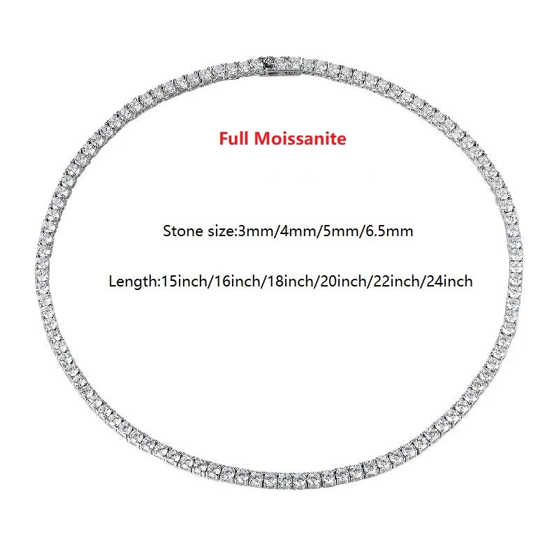 Luxury Moissanite Tennis Necklace - S925 Sterling Silver, GRA Certified, Unisex Hip Hop Chain, Fine Jewelry Gift for Women & Men - Perfect for Weddings, Anniversaries & Special Occasions