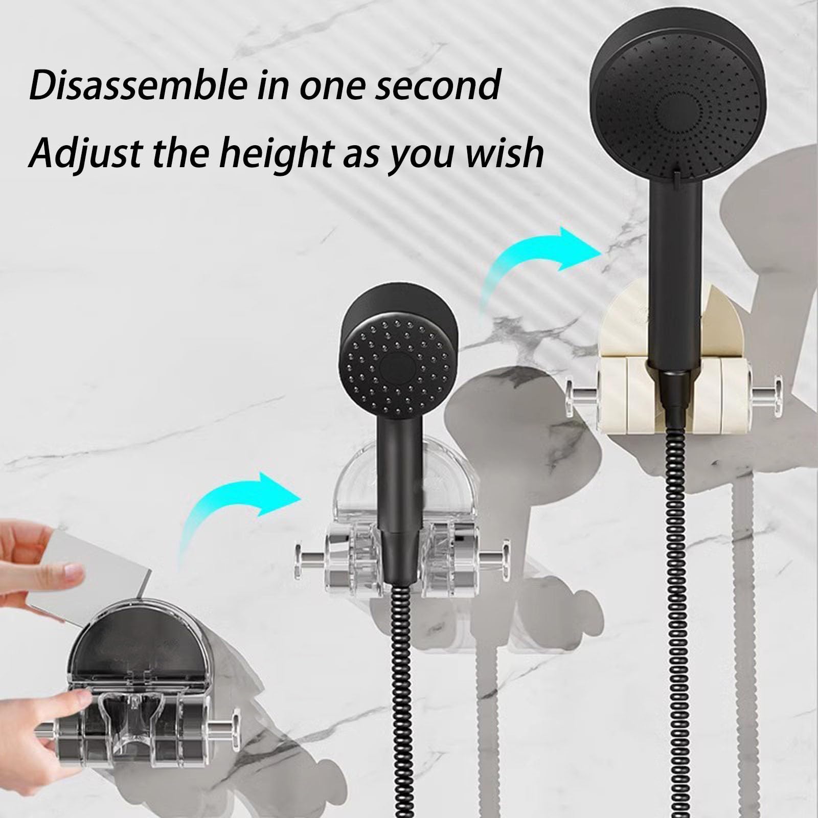 Belaudo Shower Holder with Strong Suction Cup - Wall Mount Shower Head Holder for Bathroom - White A - Perfect for Hands-Free Showering & Bathroom Organization