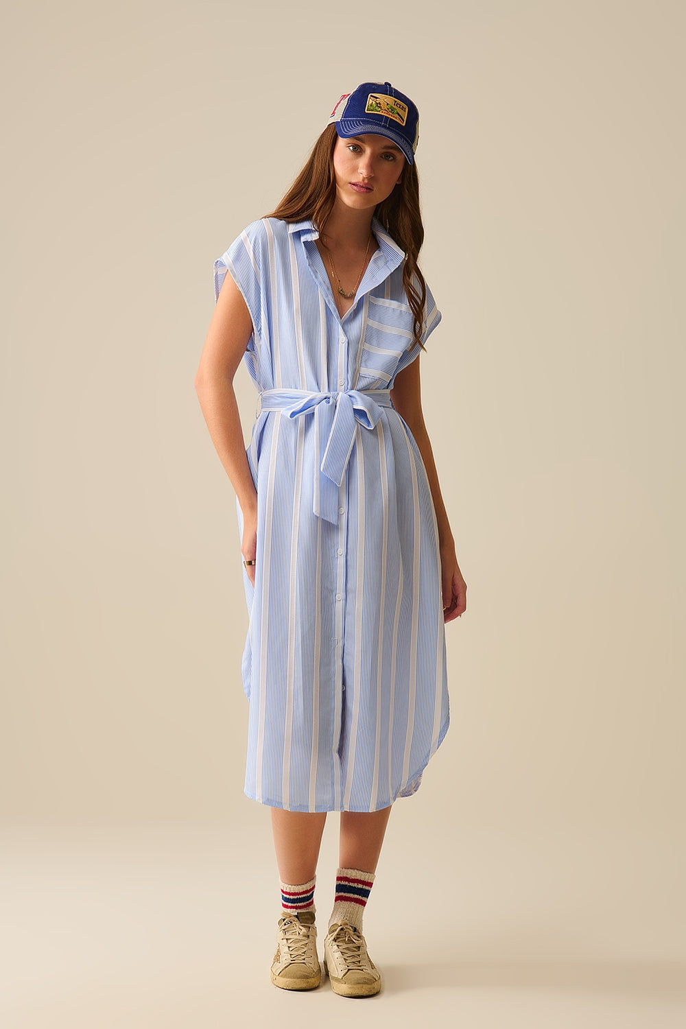 Blue and White Striped Sleeveless Maxi Dress - Perfect for Beach Vacations, Summer Parties & Casual Outings