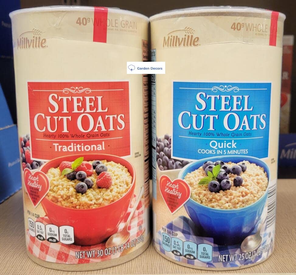 Millville Steel Cut Oats - 100% Whole Grain Hearty Oatmeal (Traditional & Quick Cook) - 2 Pack Tubes - Perfect for Breakfast, Baking & Healthy Snacks