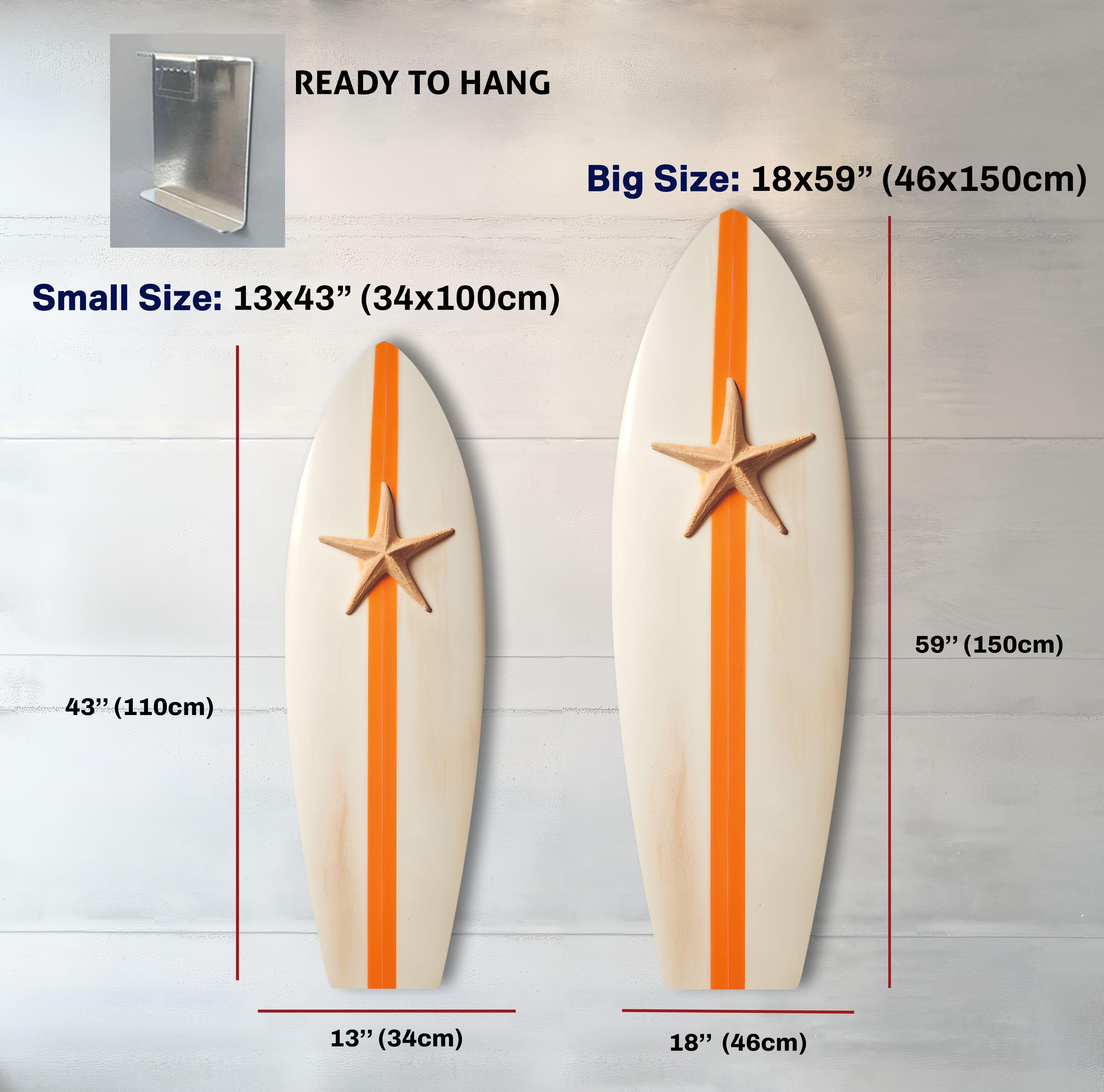 Beach Sea Star Surfboard Wall Art - Coastal Decor for Living Room, Bedroom & Office - Nautical Themed Handmade Wooden Surfboard Decor