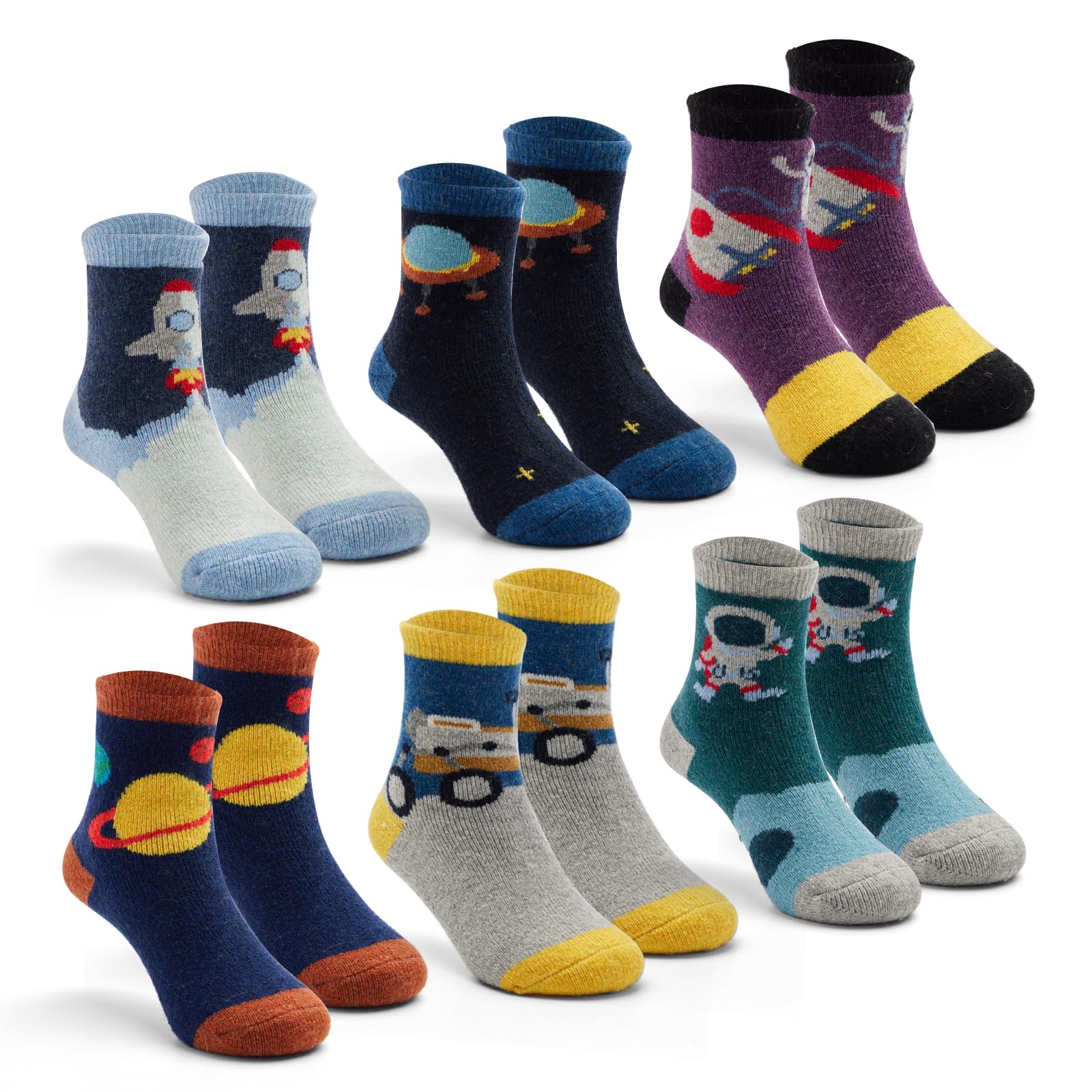 Girls Winter Wool Socks - 6 Pack Kids Cartoon Thermal Socks for Cold Weather, Warm & Thick Knitted Socks for School, Outdoor & Home Wear