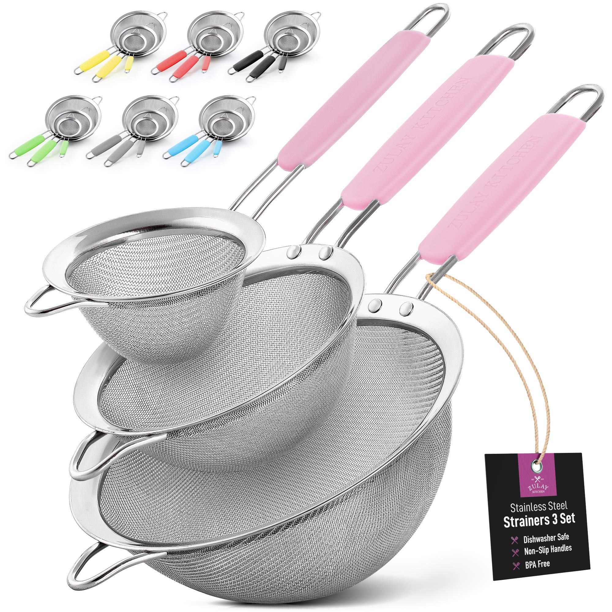 Premium Stainless Steel Strainer Set - 3 Sizes for Kitchen, Non-Slip Handles - Perfect for Baking & Cooking