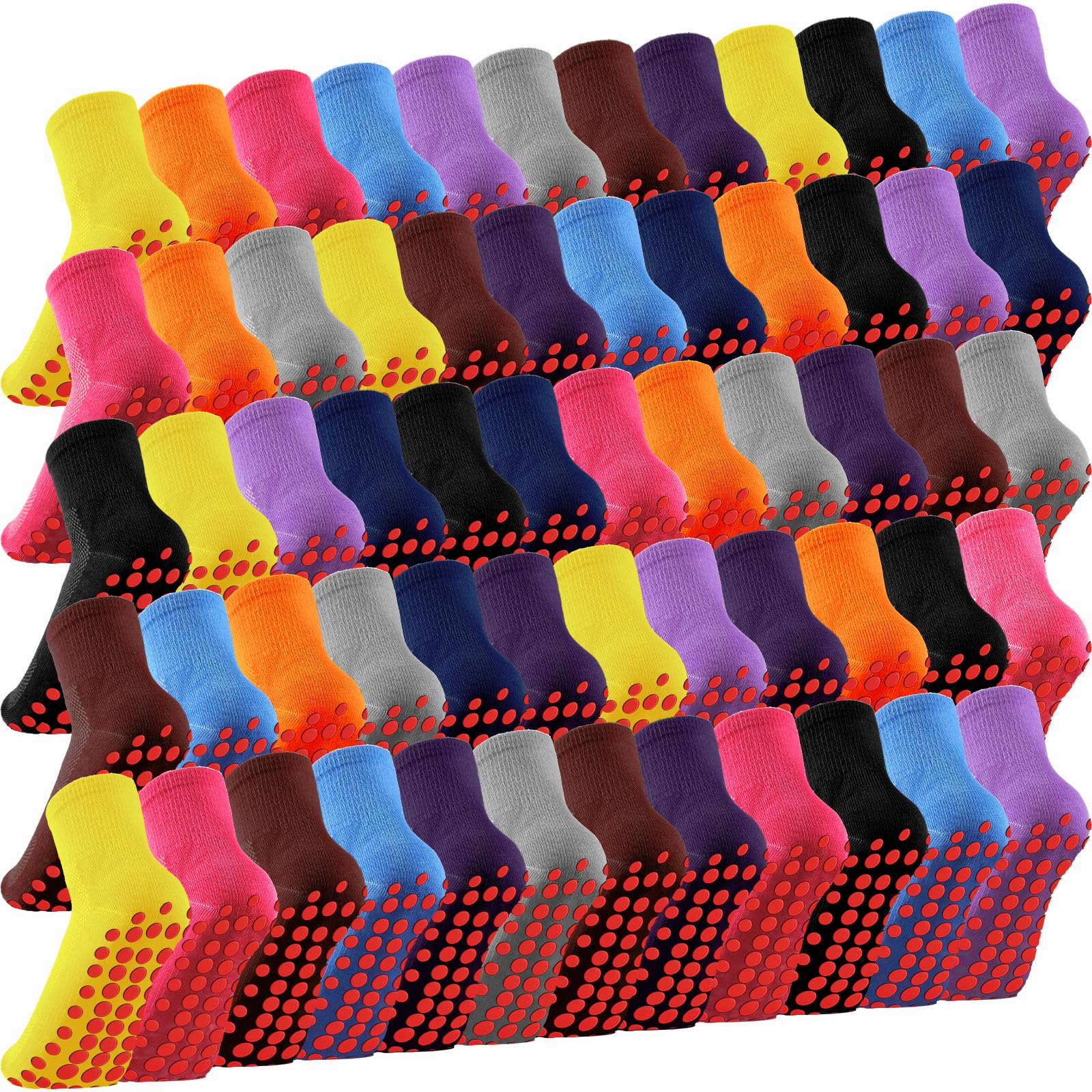 30 Pairs Non-Slip Gripper Socks for Men & Women - Anti-Skid Yoga Socks with Cushioned Sole for Elderly, Hospital, Home Use - 10 Color Options - Perfect for Yoga, Nursing, and Daily Comfort