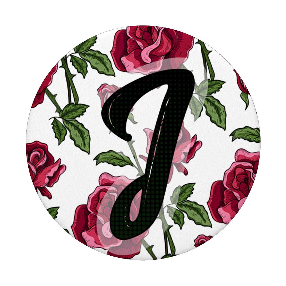 Letter J Monogram PopSocket with Red Rose Design - Phone Grip & Stand for iPhone, Samsung, Tablets | Perfect for Work, Travel & Everyday Use