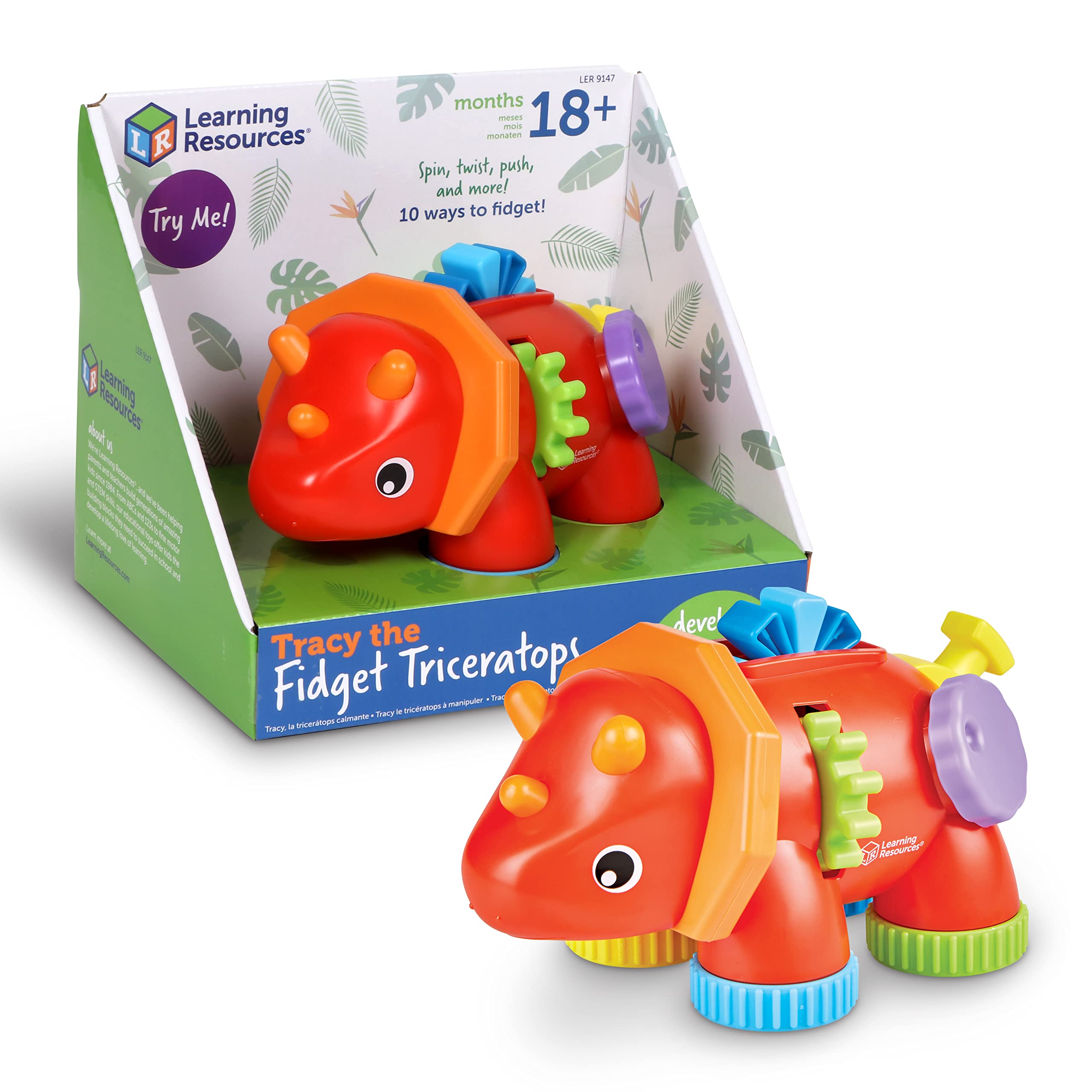Learning Resources Tracy The Fidget Triceratops - Dinosaur Sensory Toys for Toddlers & Kids, Anxiety Relief Fidget Toy, Autism & ADHD Stress Relief, Travel & Classroom Sensory Toys for Children (Great for Home, School & Car Rides)