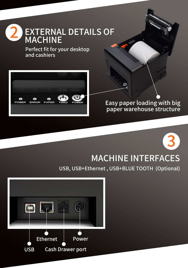 NT 8360 80mm Thermal Printer for Receipts, Labels & Barcodes - Ideal for Retail, Shipping & Small Business POS Systems