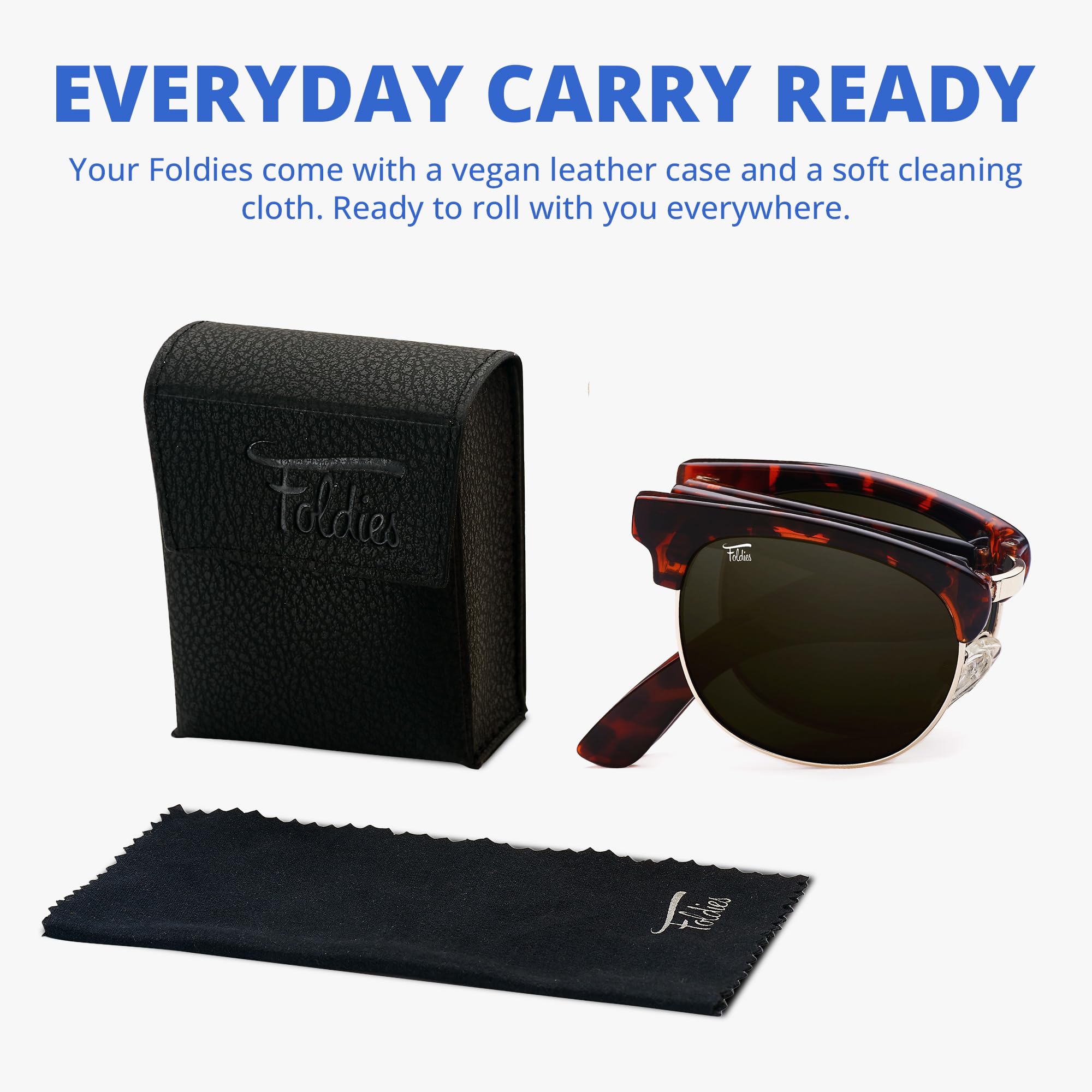 Polarized Browline Folding Sunglasses for Men & Women - UV400 Protection Blocks UVA/UVB - Includes Premium Leather Case - Perfect for Travel, Driving & Outdoor Activities