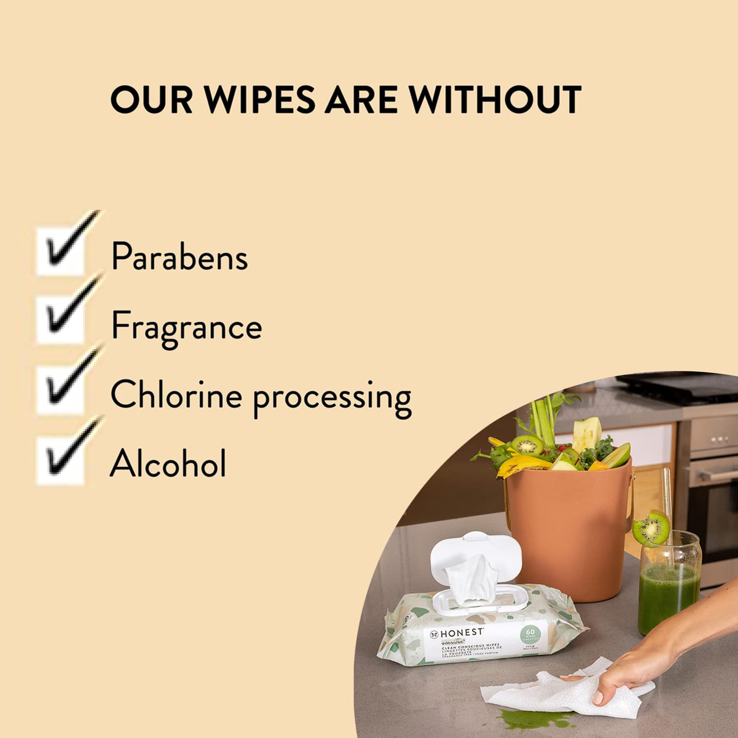 The Honest Company Clean Conscious Multi-Use Wipes - Hypoallergenic & Unscented for Sensitive Skin | 99% Water, Compostable, Plant-Based Baby Wipes | 864 Count (Sunburst) | Perfect for Diaper Changes, Travel & On-the-Go Cleaning