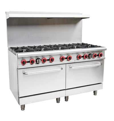 Cookline CR60 10-Burner Liquid Propane Gas Range with Dual Ovens - Professional Commercial Kitchen & Outdoor Catering Appliance