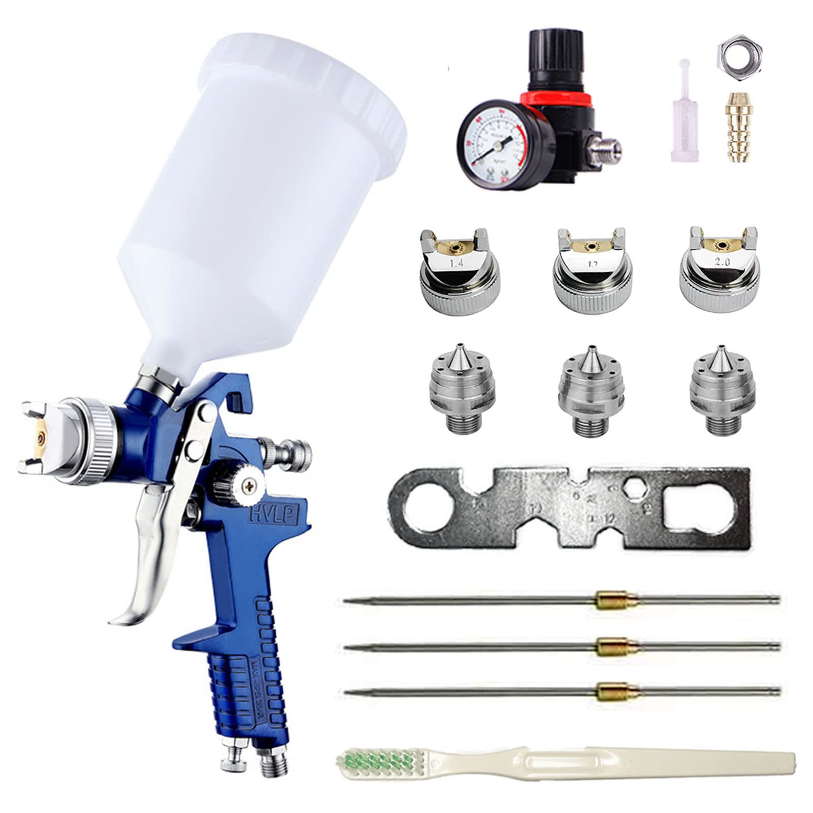 WISEgham Professional HVLP Paint Spray Gun Kit with 3 Nozzles (1.4mm/1.7mm/2.0mm) - Gravity Feed Sprayer with 1/4