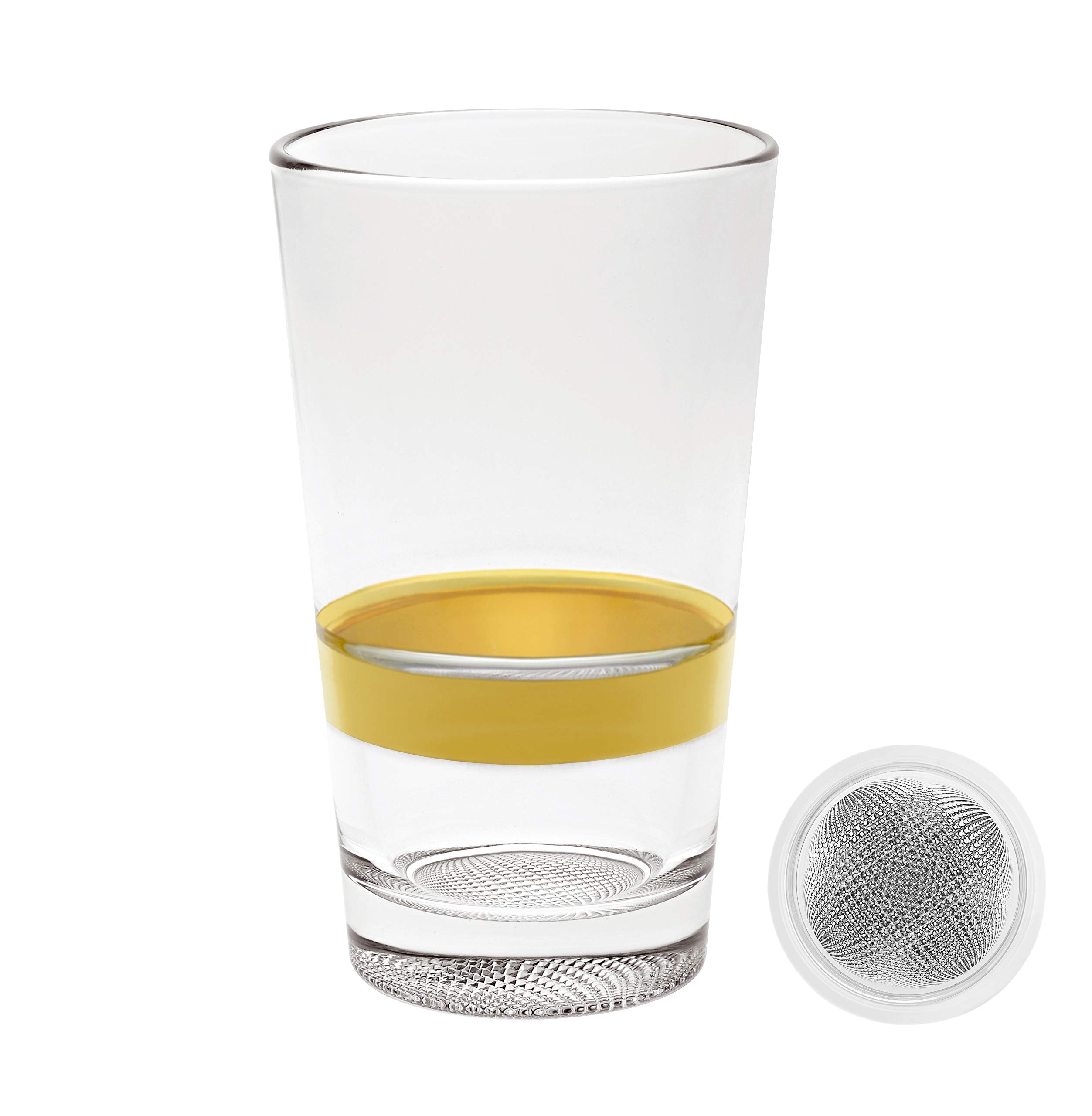 Premium 14.2 oz Highball Glasses Set of 6 - European Quality Glass with Gold Band - Stackable, Non-Stick Design - Artistically Crafted in Europe - Perfect for Cocktails, Iced Coffee & Home Bar Decor