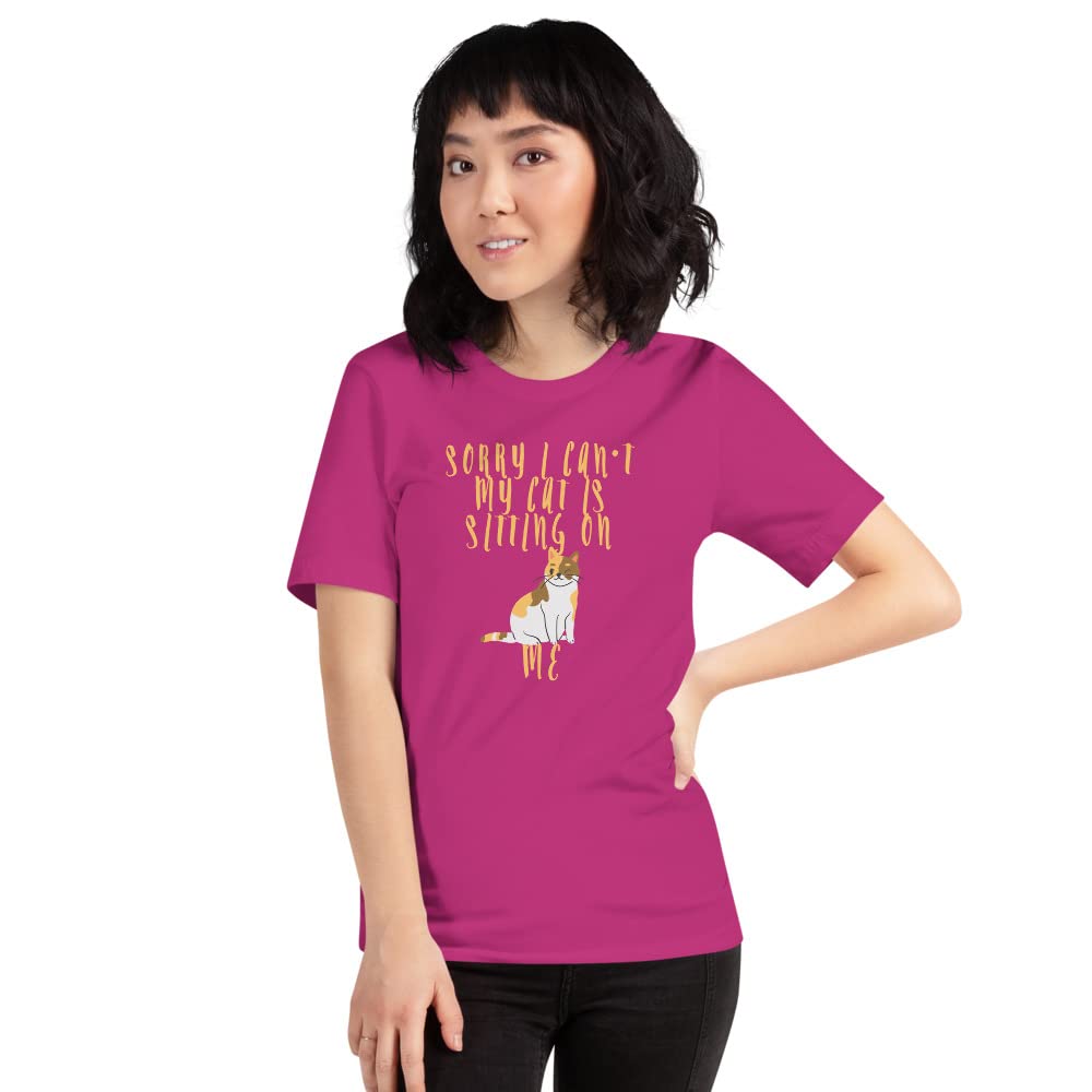 Funny Cat Lover T-Shirt - Sorry I Can't My Cat is Sitting on Me - Perfect Gift for Cat Moms & Dads - Wear for Casual Outings, Pet Lover Meetups & Relaxing at Home