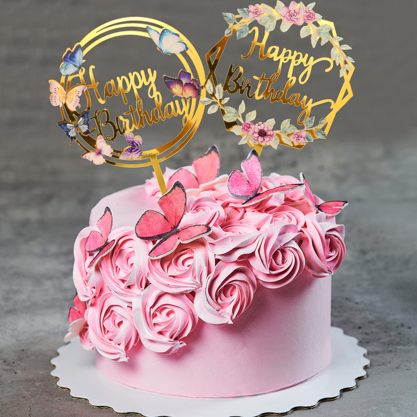 Jetec 6-Piece Gold Flower Acrylic Cake Toppers Set - Happy Birthday Cupcake Decorations for Parties, Anniversaries & Pastries | Perfect for Wedding, Baby Shower & Celebration Cakes