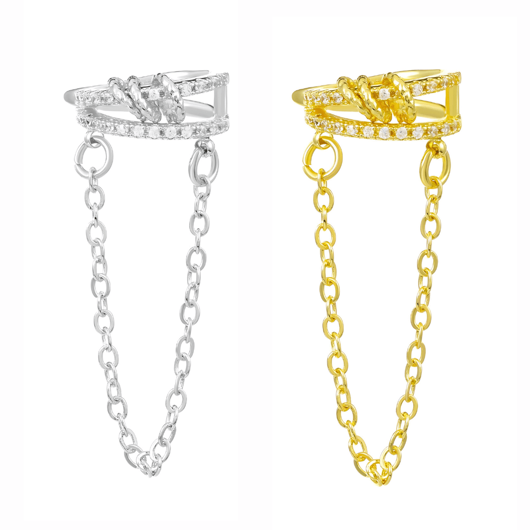 Gold Circle Layering Non-Piercing Tassel Clip Ear Cuff | R2038 | Boho Chic Jewelry for Women | Perfect for Parties, Weddings & Everyday Wear